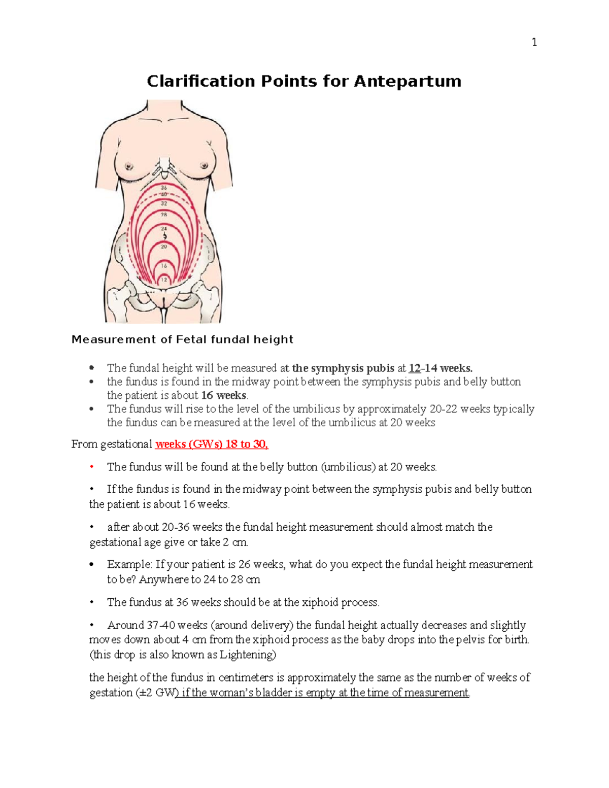 Clarificationof Points Maternity Antepartum Students - Clarification ...