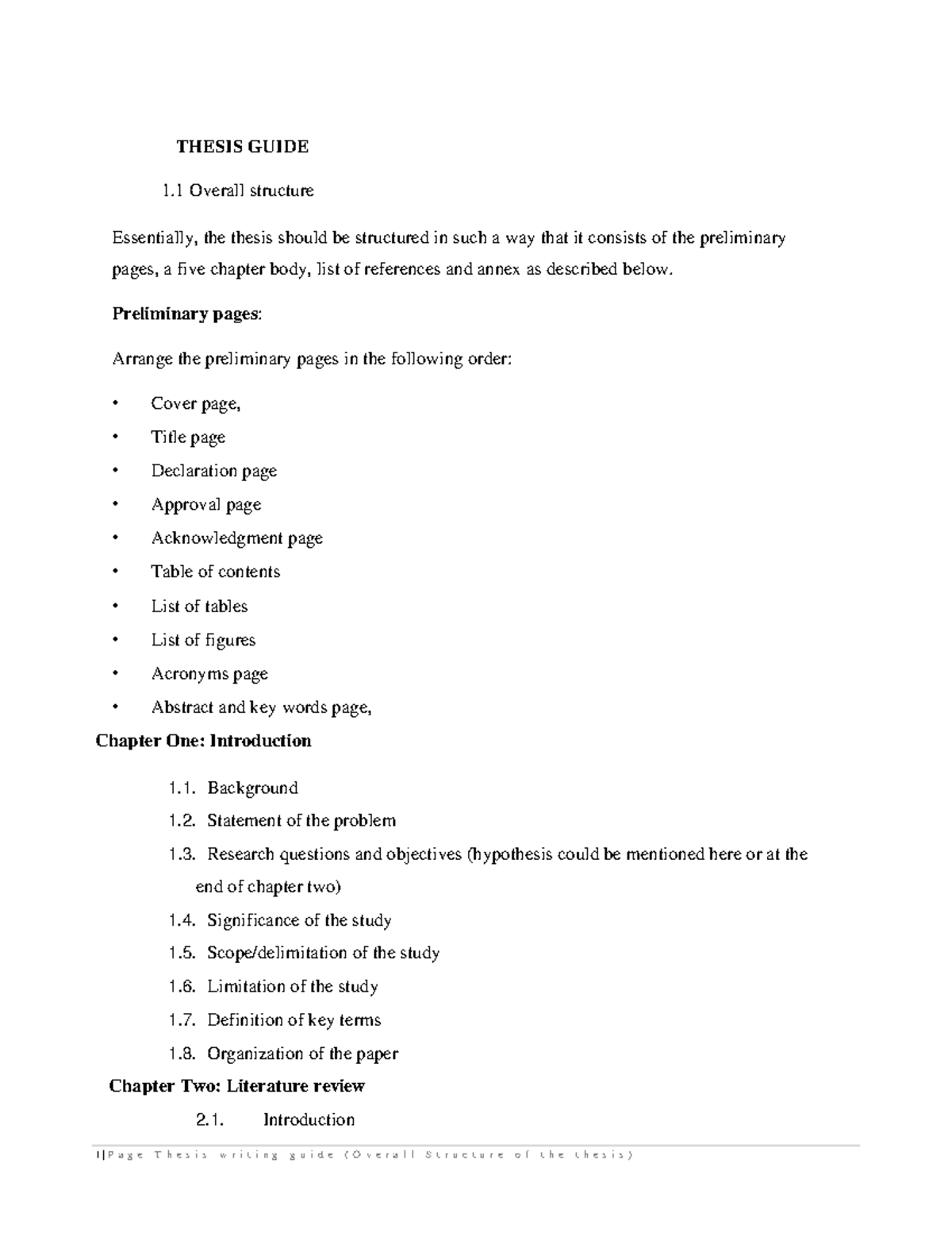 Thesis Report Writing Guide (Overall structure) - THESIS GUIDE 1 ...