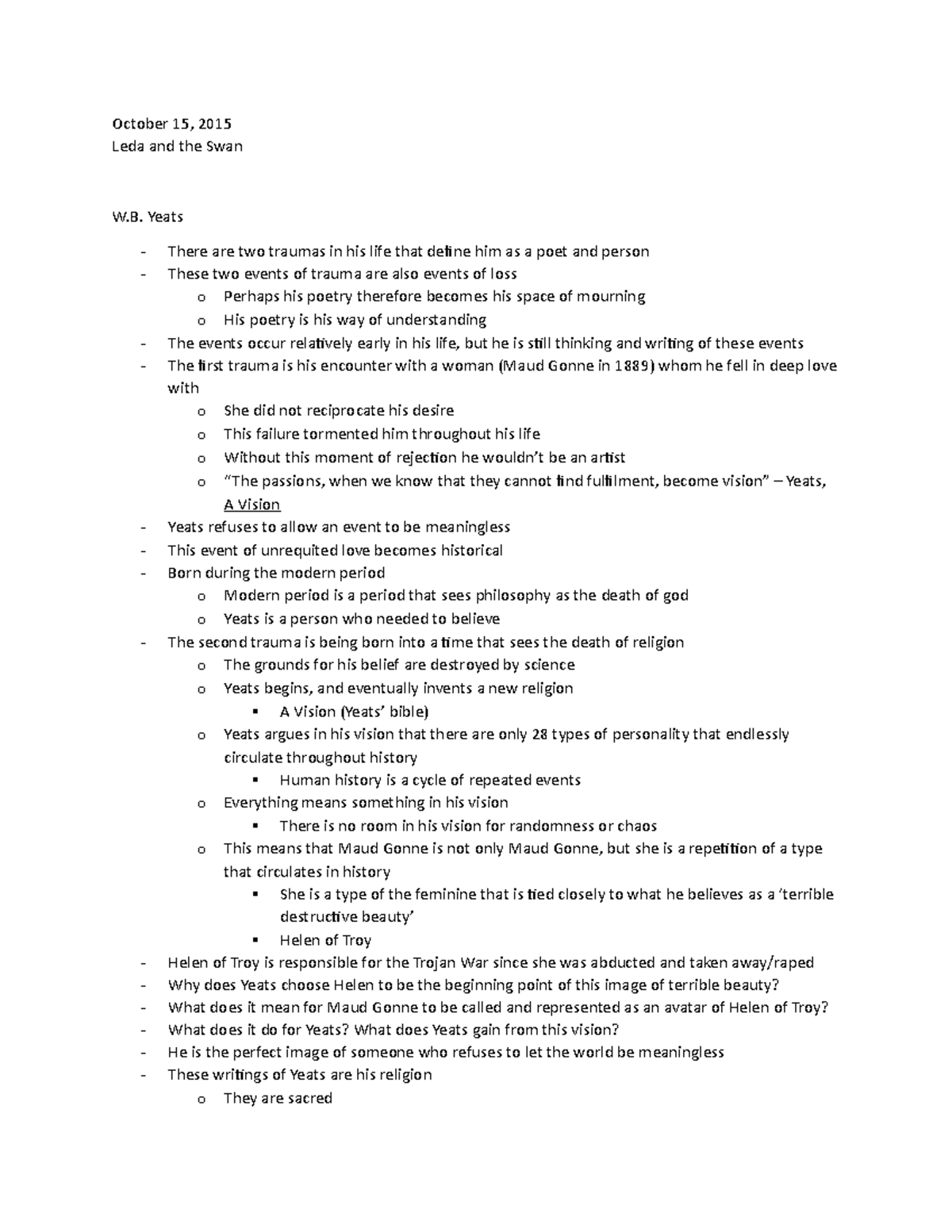 Leda Andthe Swan Annotation of Leda and the Swan October 15, 2015