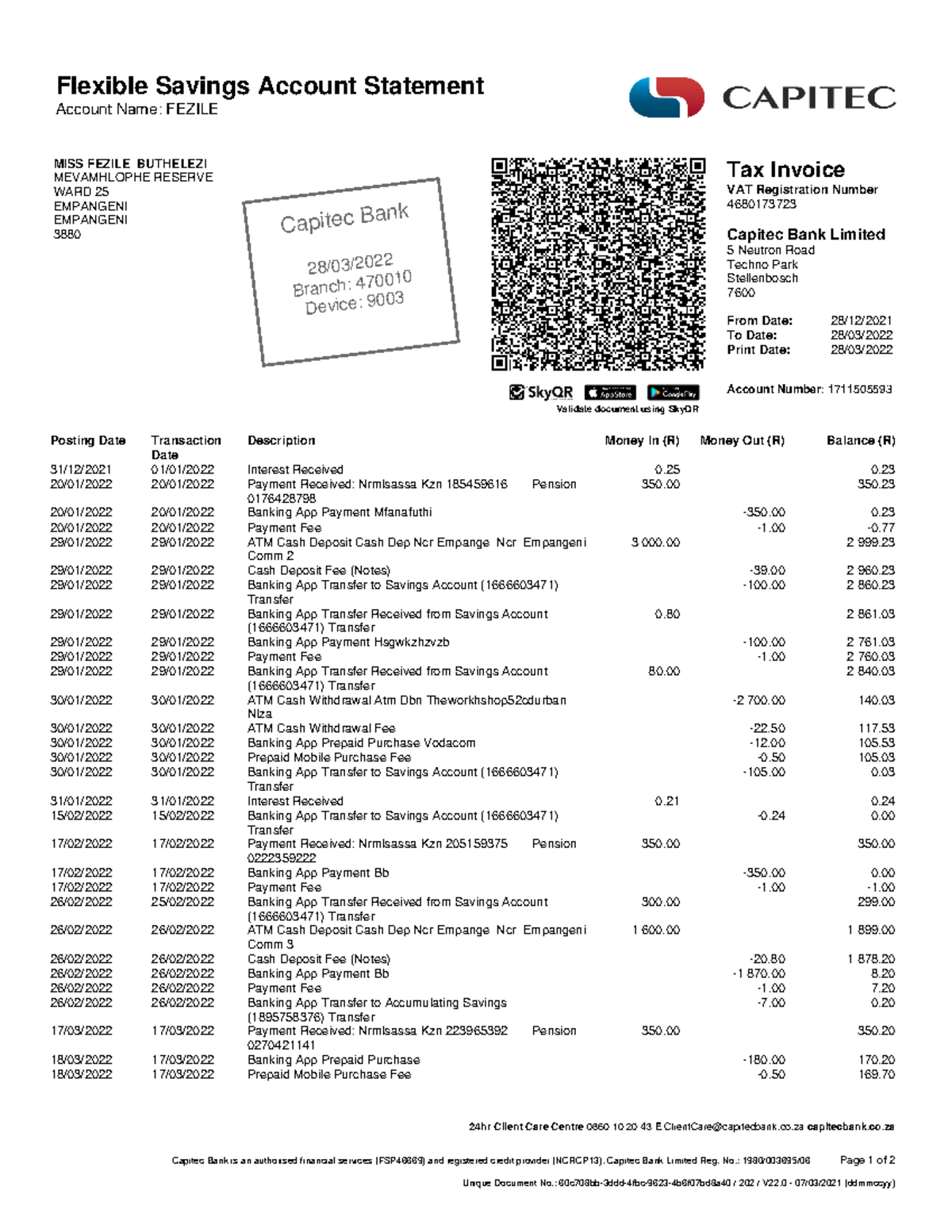 Account statement - 24hr Client Care Centre 0860 10 20 43 E ClientCare ...