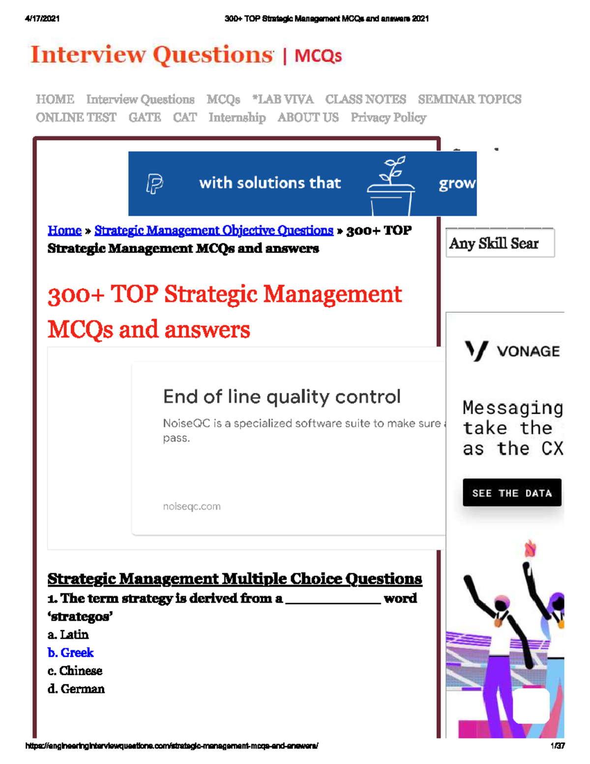 Strategic Management Mcq Pdf - MBA - Studocu