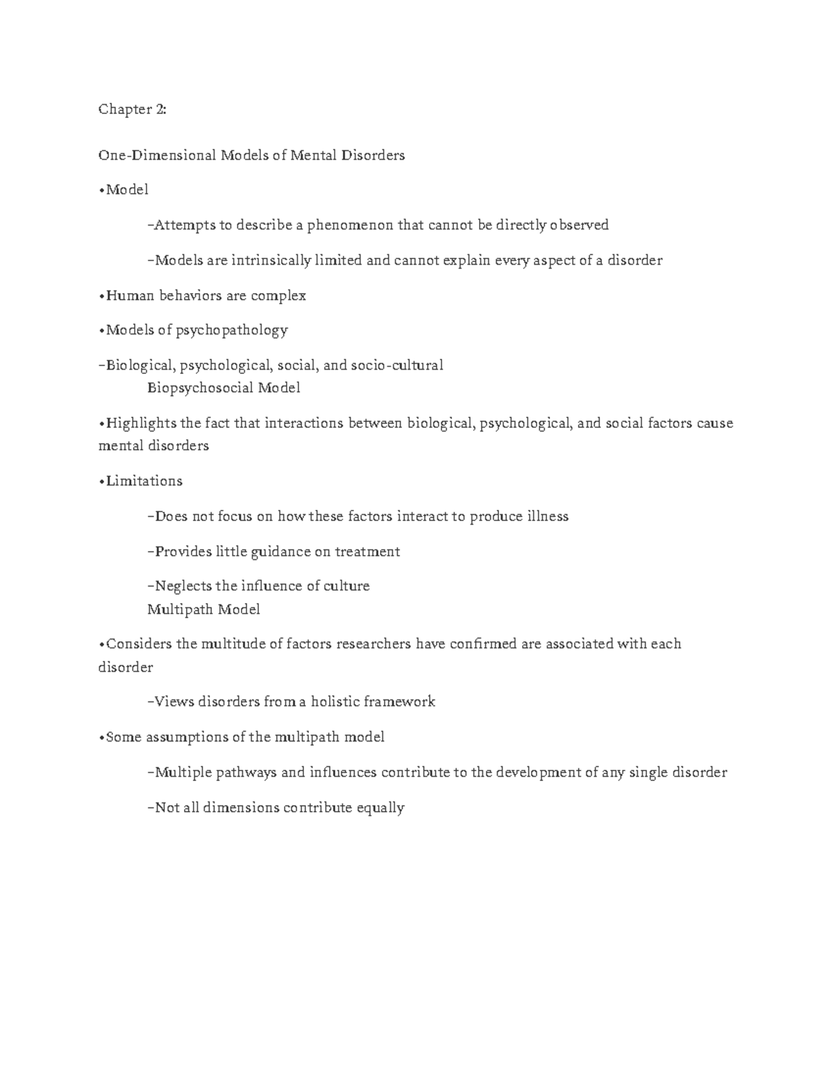 Abnormal Psy Chap 2 - Chapter 2: One-Dimensional Models Of Mental ...