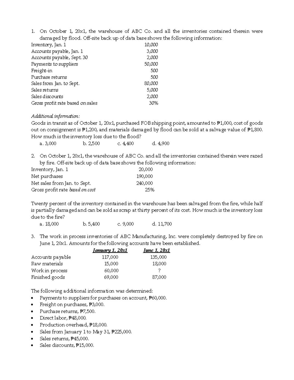 Inventory estimation prob set - 1. On October 1, 20x1, the warehouse of ...