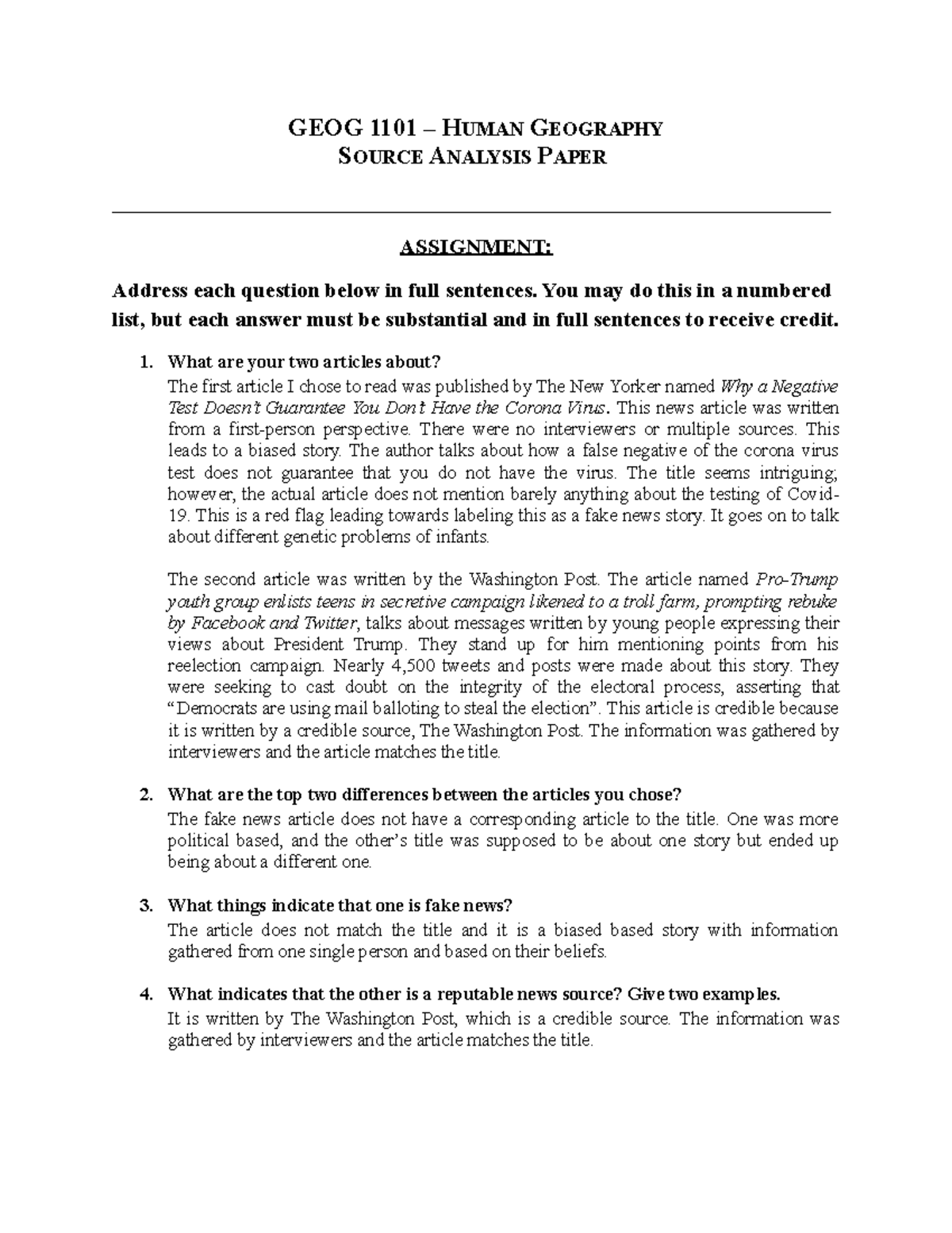 Source Analysis Paper - GEOG 1101 – HUMAN GEOGRAPHY SOURCE ANALYSIS ...