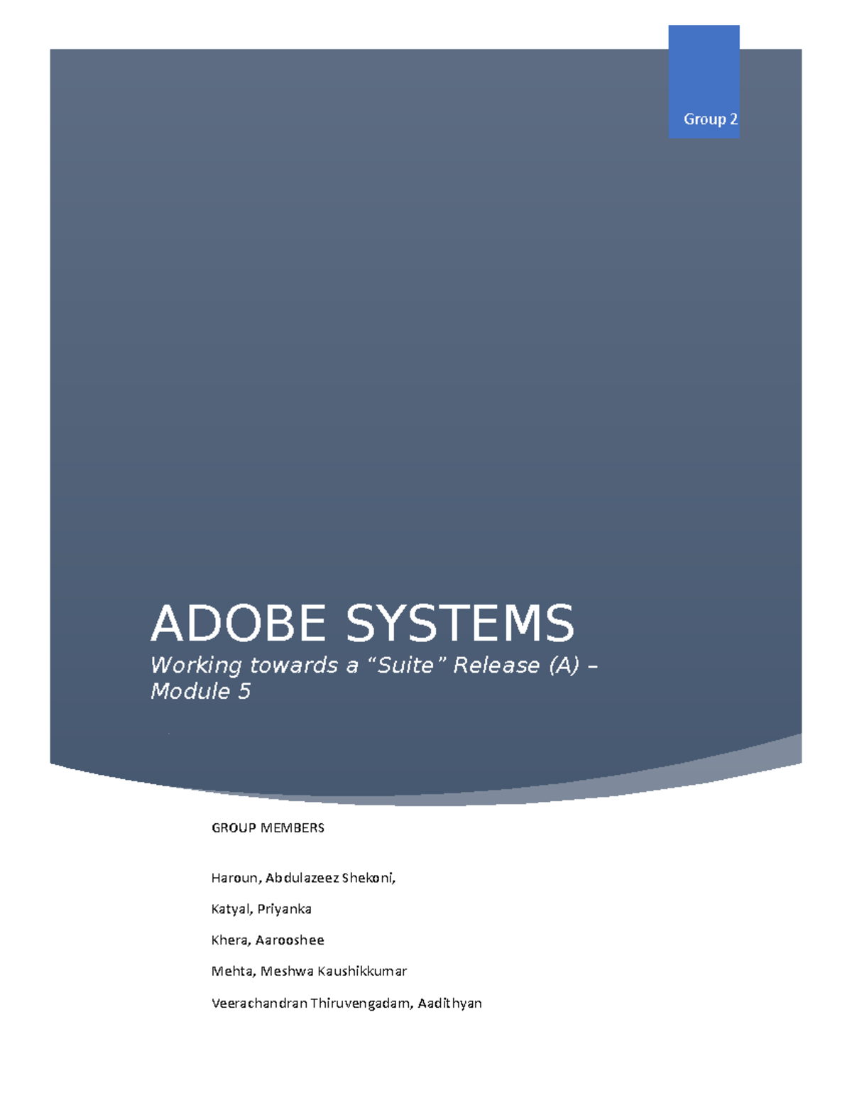 Case Analysis Module 5 - ADOBE SYSTEMS Working towards a “Suite ...