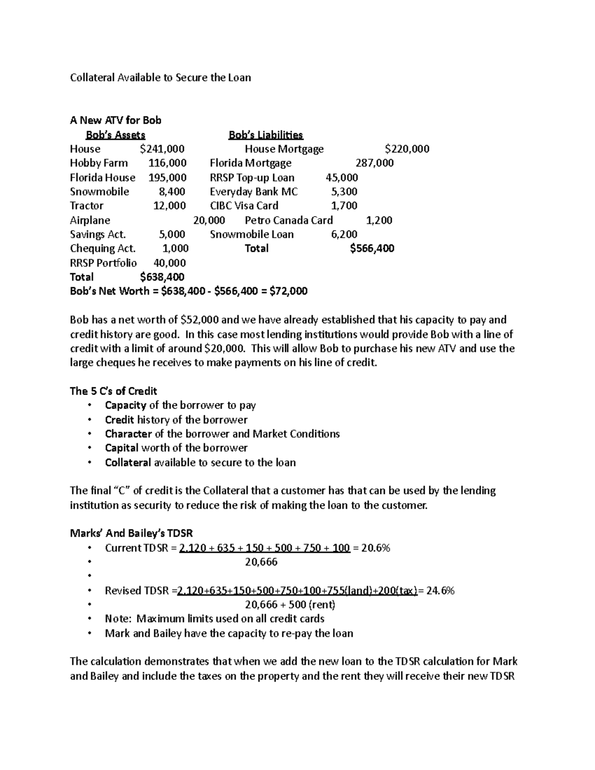 Chapter 5 - Lecture notes 5 - Collateral Available to Secure the Loan A ...