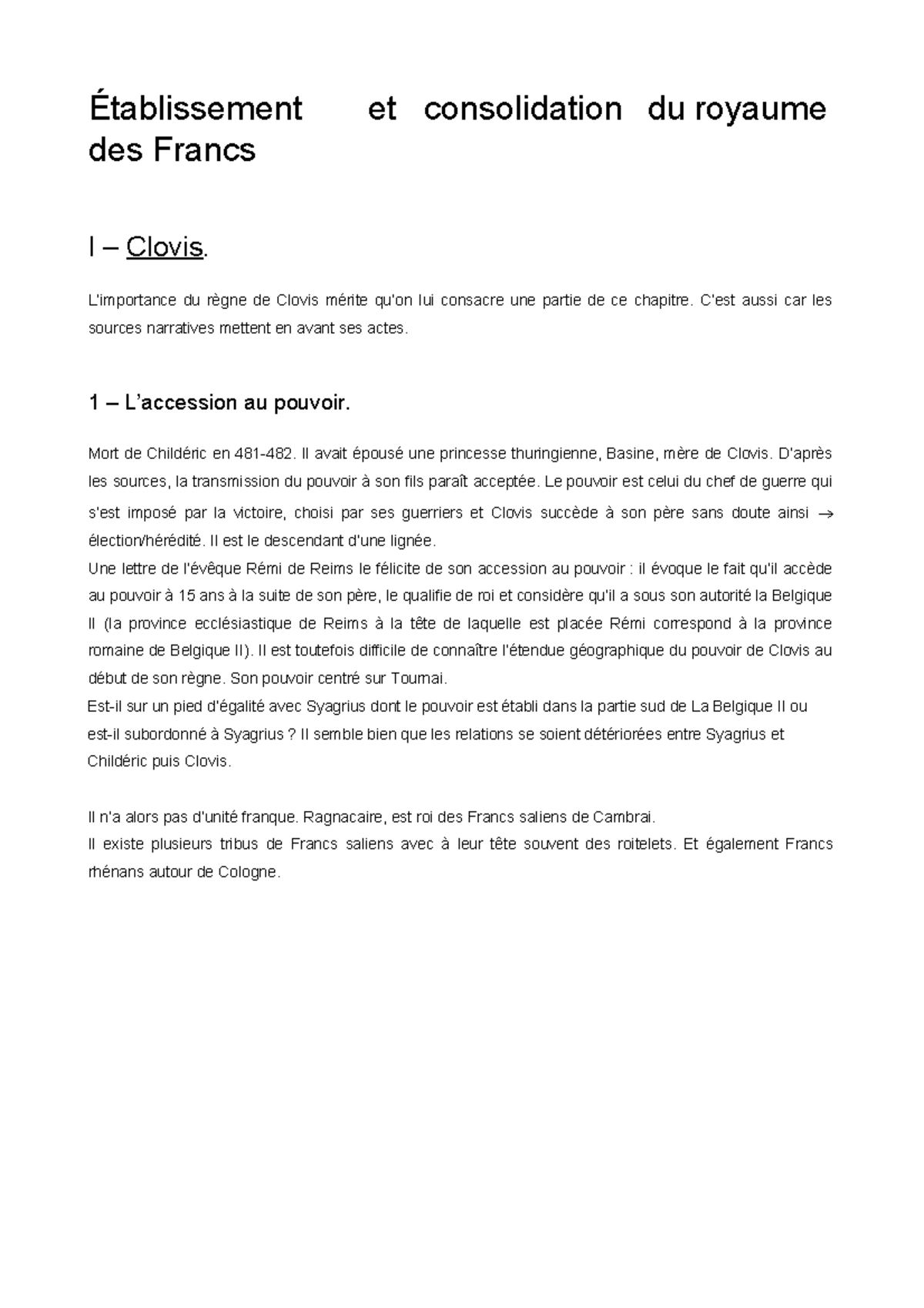 Le Baptême De Clovis Symbole Et Portée Dissertation Chapitre-2: L'ascension des Francs. - Warning: TT: undefined function: 32  Établissement et - Studocu
