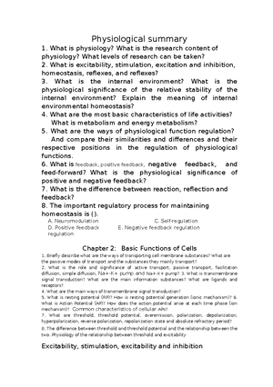 Physiology Study Questions - Physiology Study Questions Chapter I ...