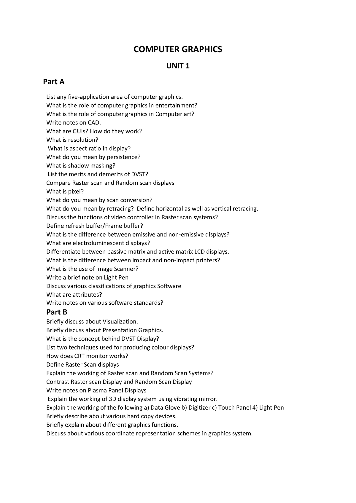 Computer Graphics Model Questions - COMPUTER GRAPHICS UNIT 1 Part A ...