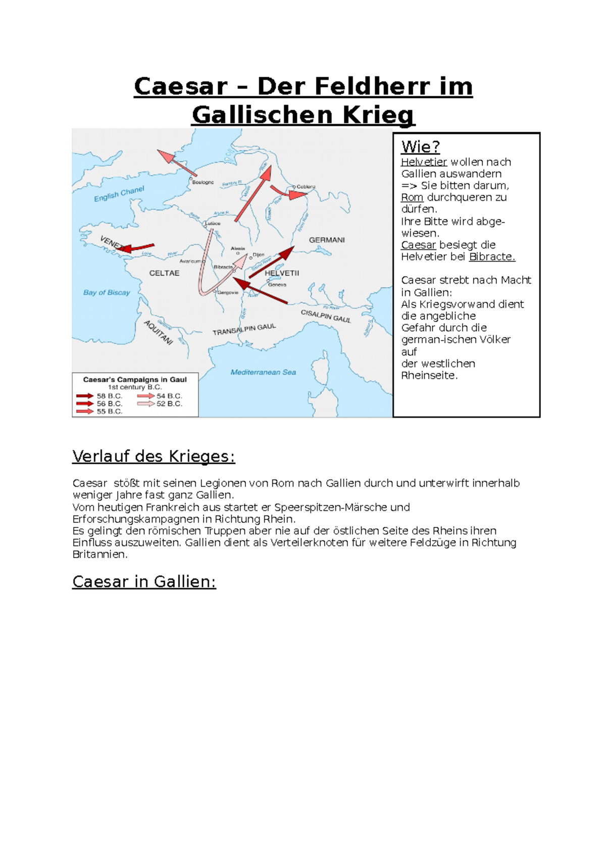 Caesar Handout aaaaaaaaaaaaaaaaaaaaaaa Caesar Der Feldherr im Gallischen Krieg Verlauf des