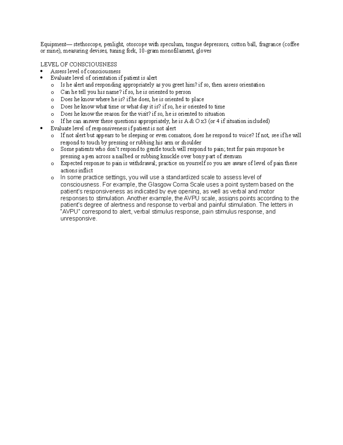 Physical Assessment Equipment— stethoscope, penlight, otoscope with