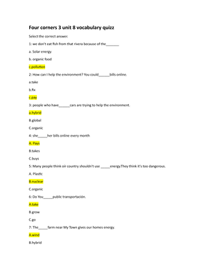 Four Corners 3, Unit 1 Quiz - © Cambridge University Press ...