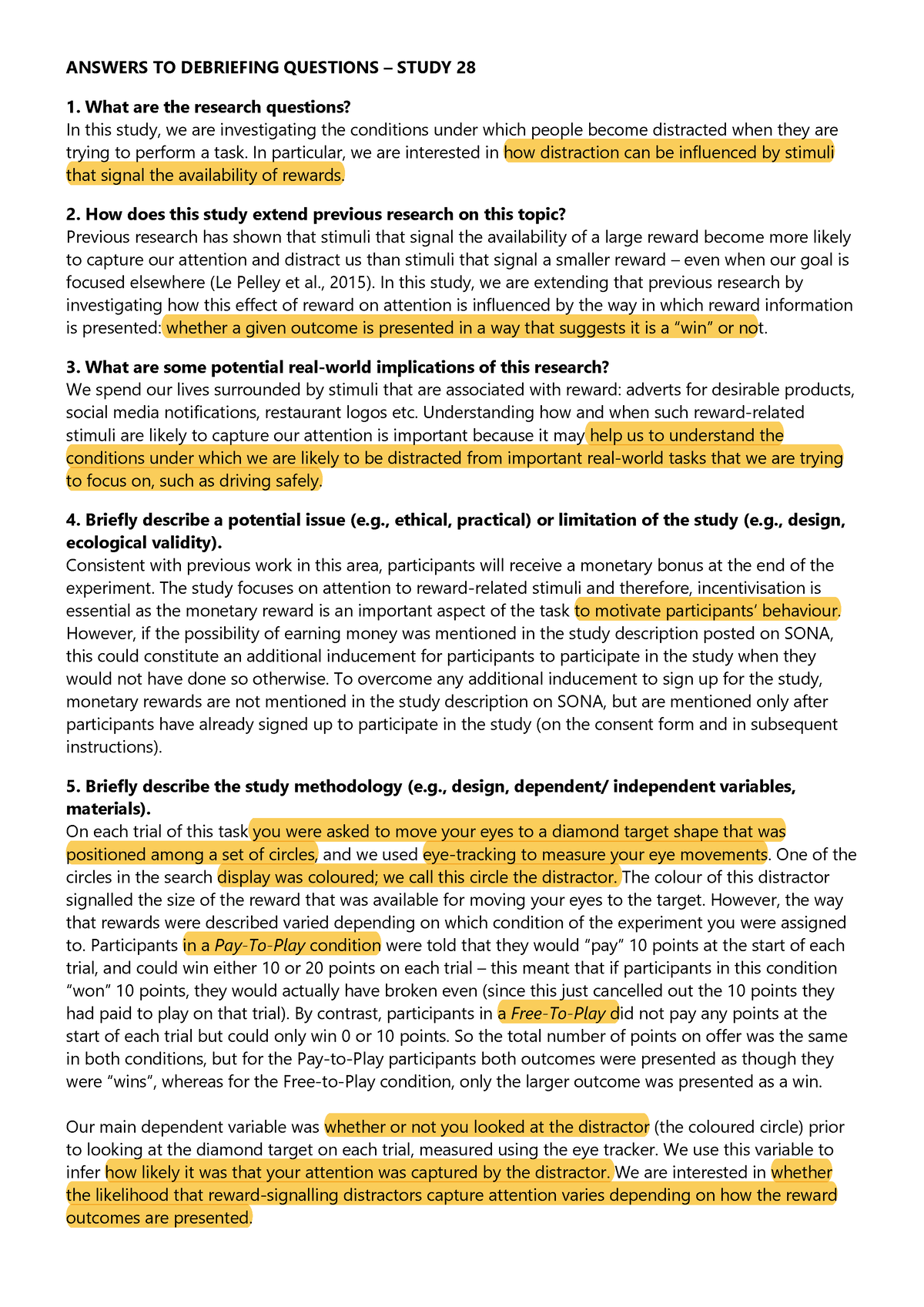 Debrief 28 - ANSWERS TO DEBRIEFING QUESTIONS – STUDY 28 1. What are the ...