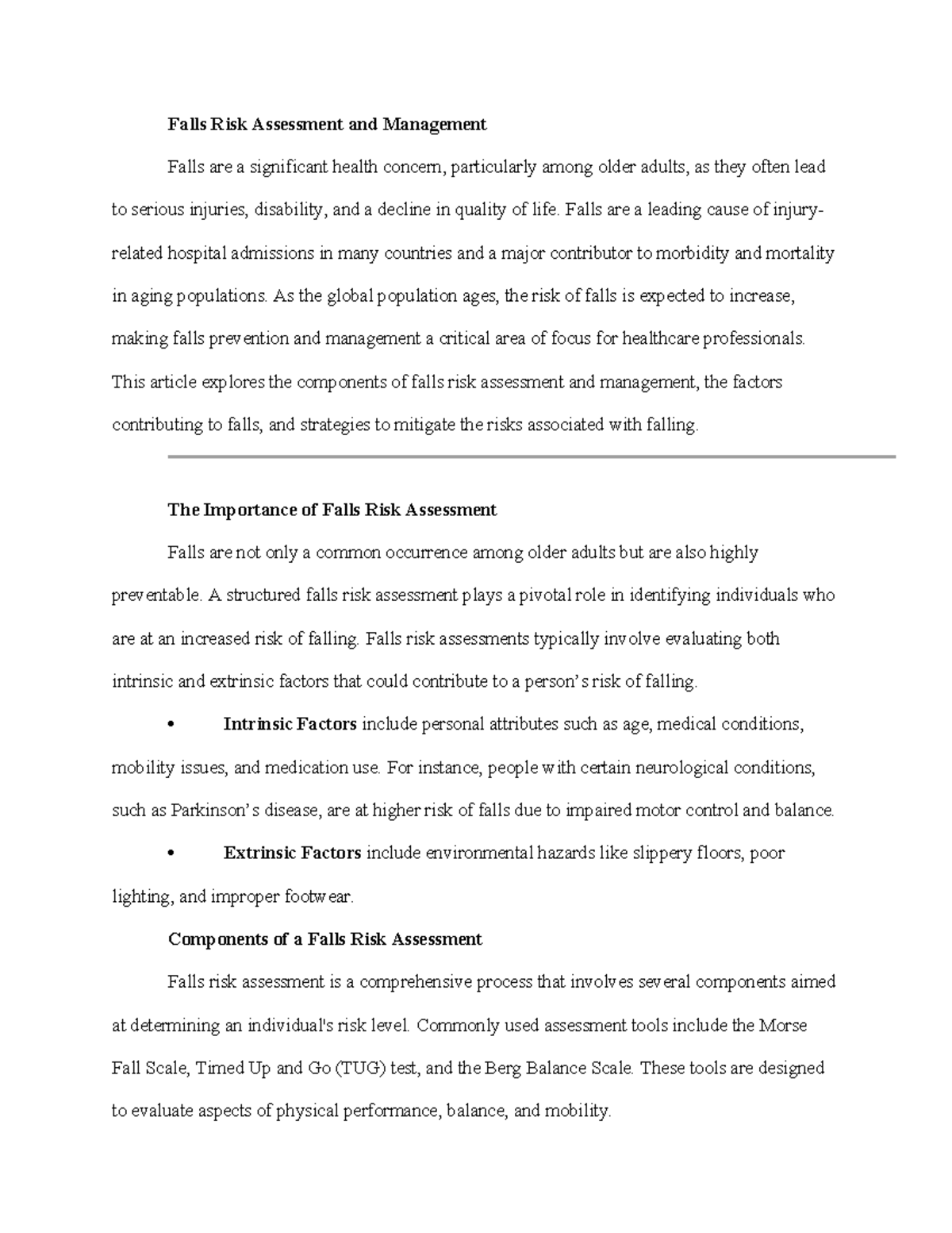 Falls Risk Assessment and Management - Falls are a leading cause of ...