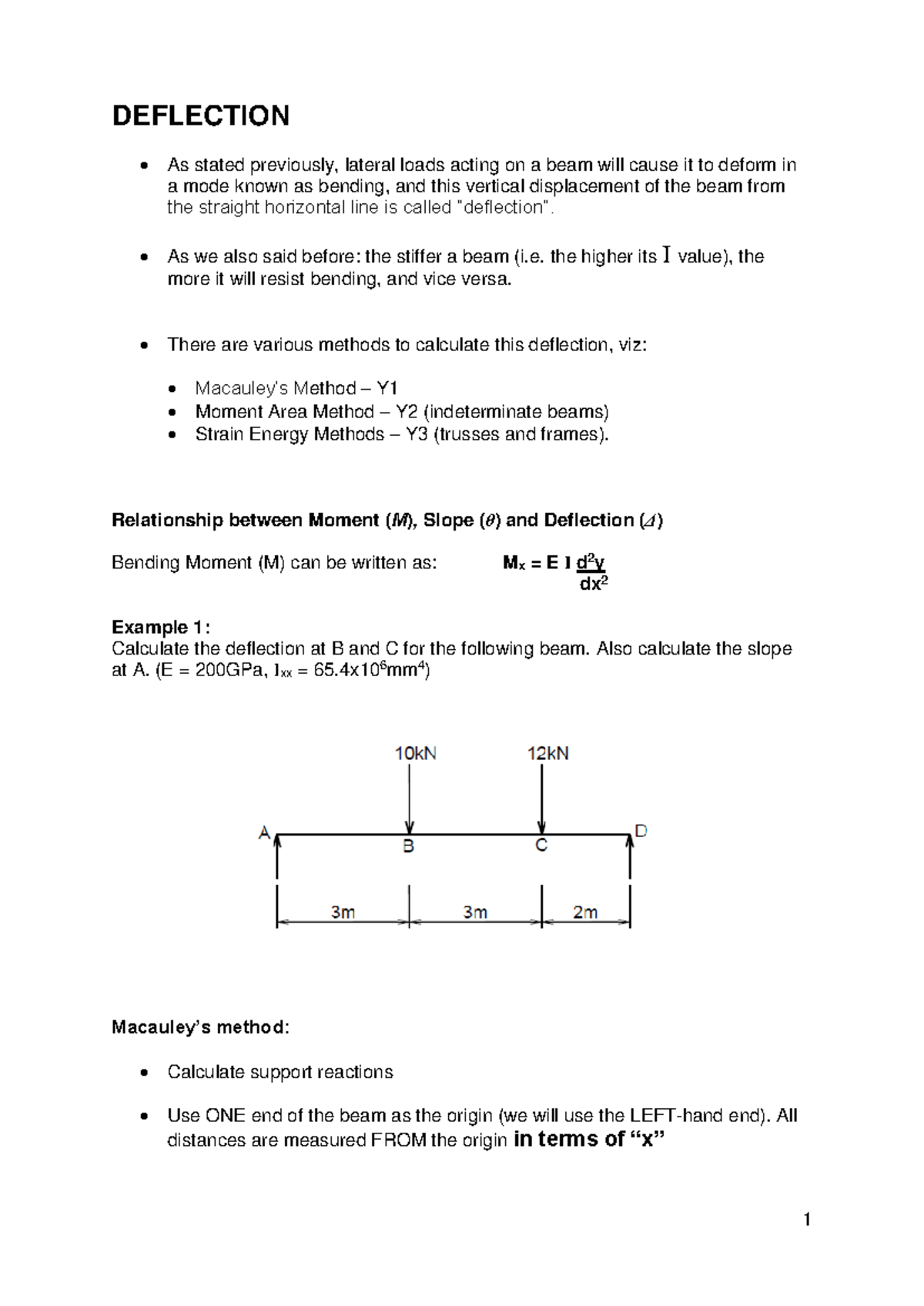 Deflection notes plus examples to do - DEFLECTION As stated previously ...