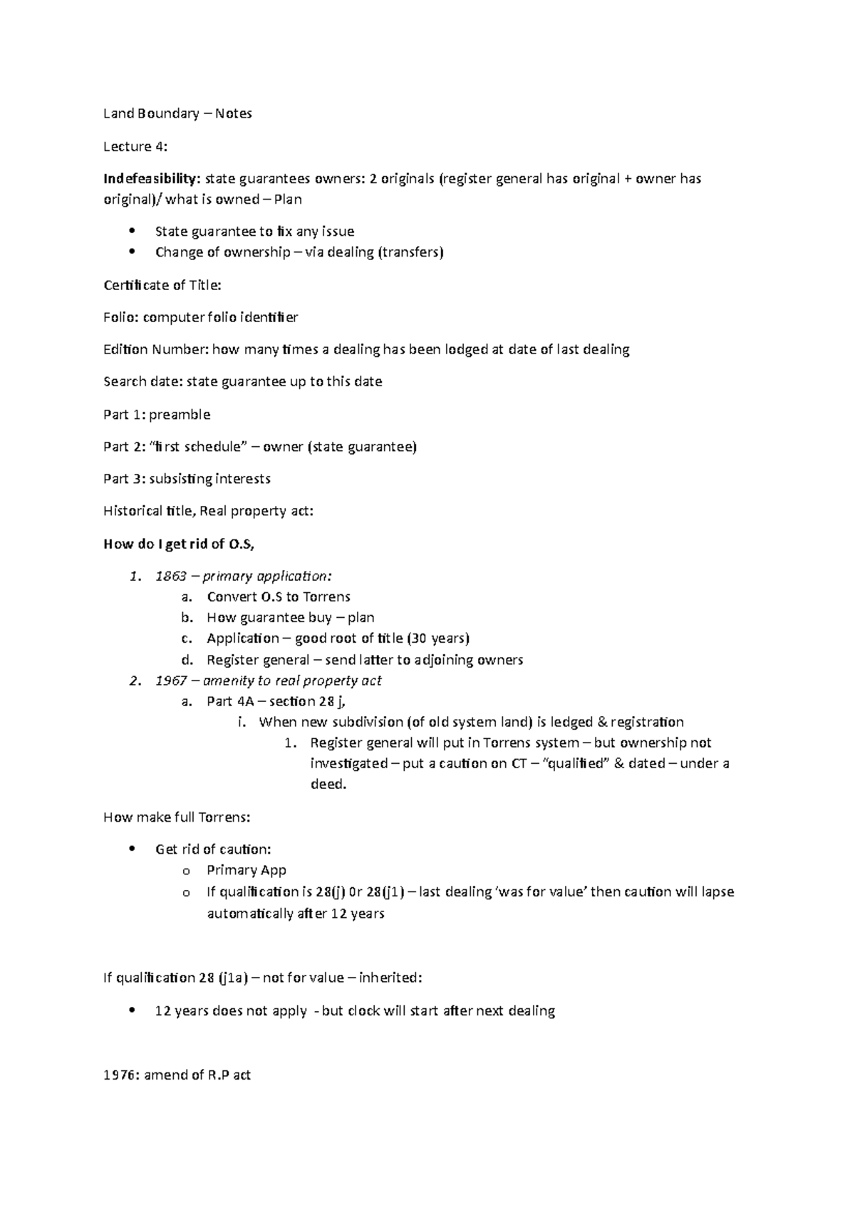 Land Boundarynotes - summary weeks 1-8 - Land Boundary – Notes Lecture ...