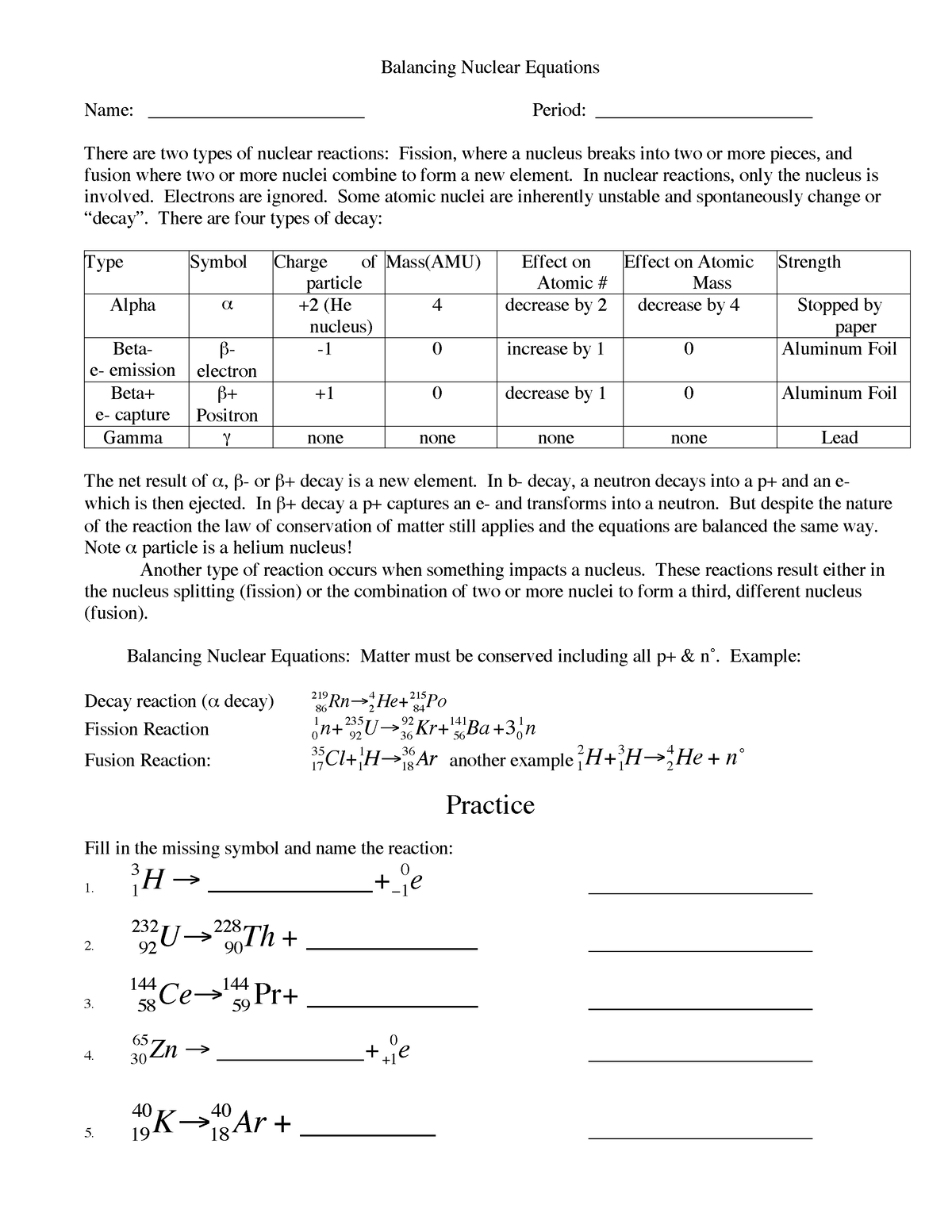 Balancing Nuclear Reactions Calculator