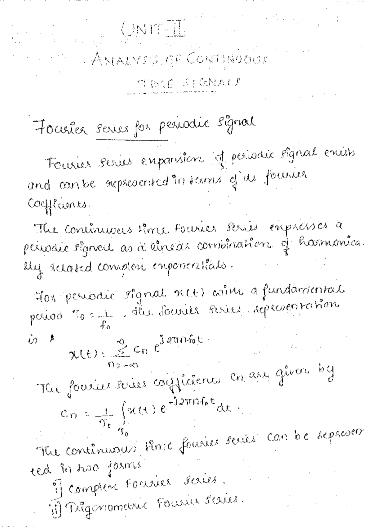 SS UNIT II - Lecture Notes - ANALYSIS OF CONTINUOUS TIME SI GNALS ...