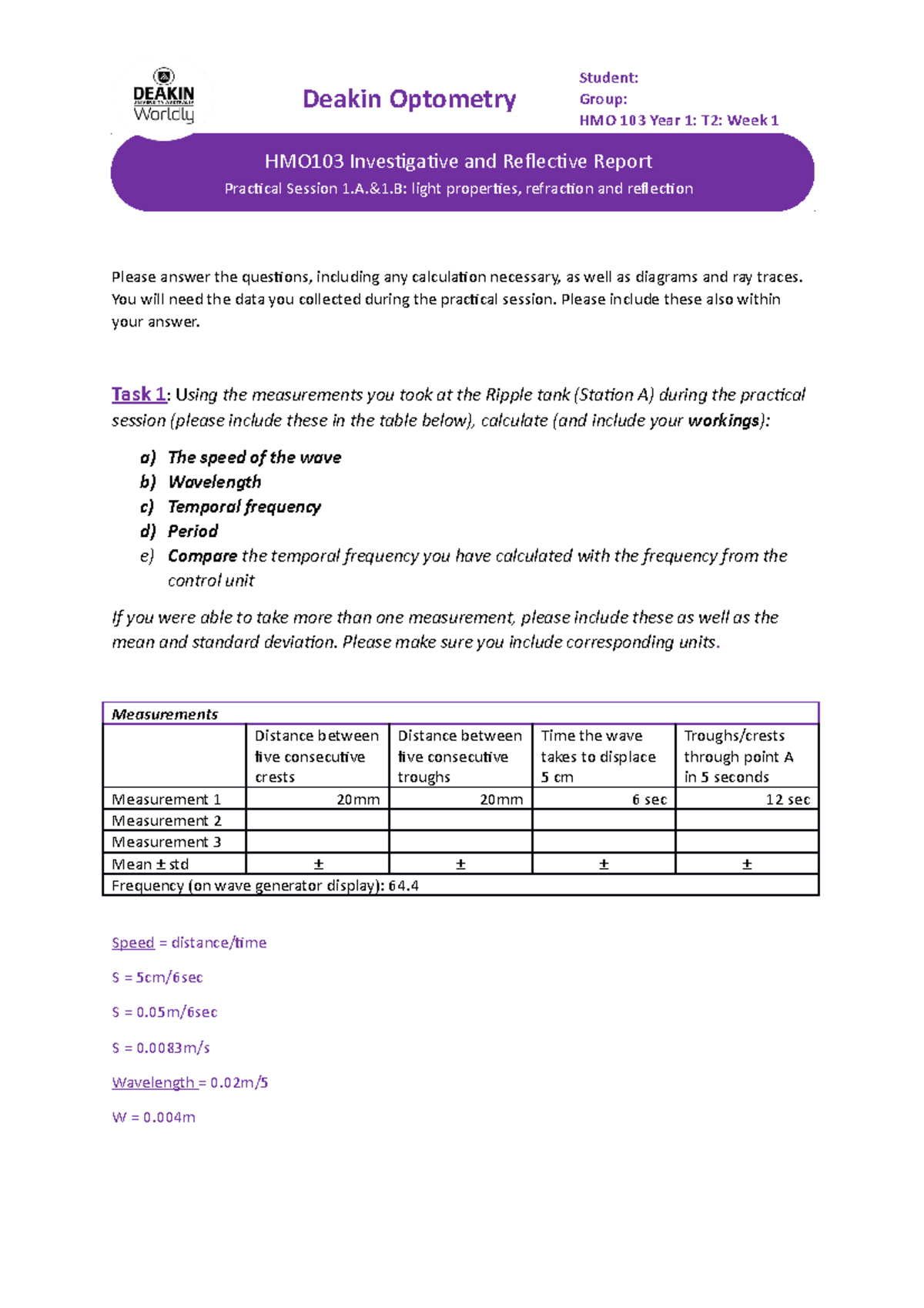 Clinical Optics Report Week 1+2 HMO103 Investigative and Reflective