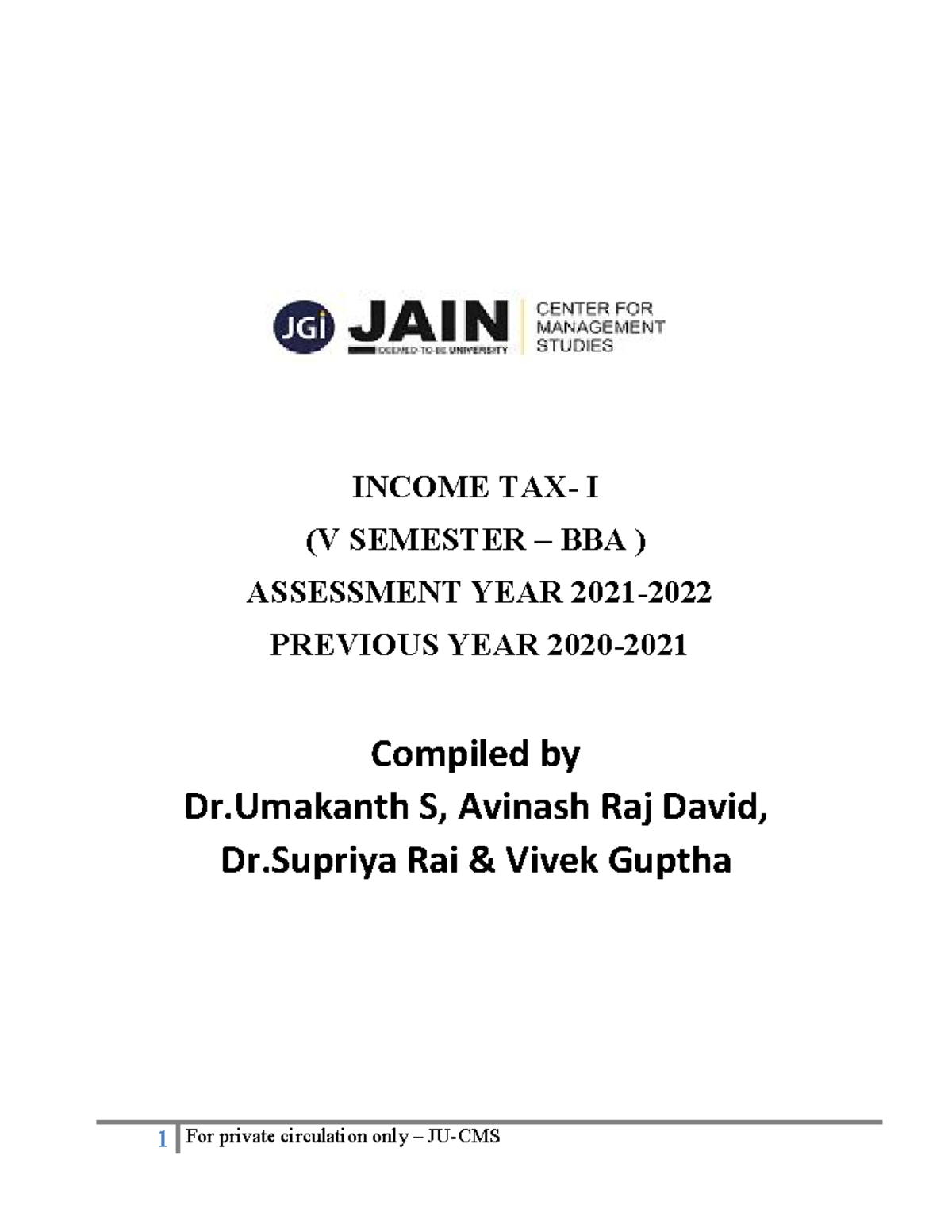 Module 1 - Introduction to Income Tax and basic concepts - 1 For ...