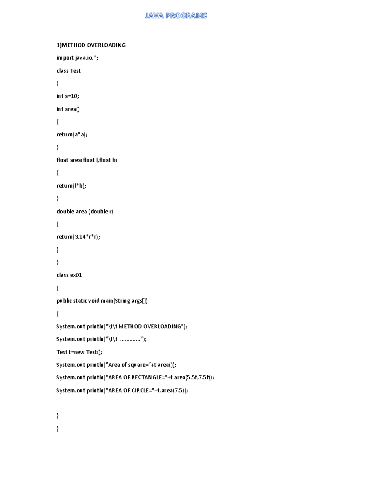 Java pdf print - 1)METHOD OVERLOADING import java.*; class Test { int a ...