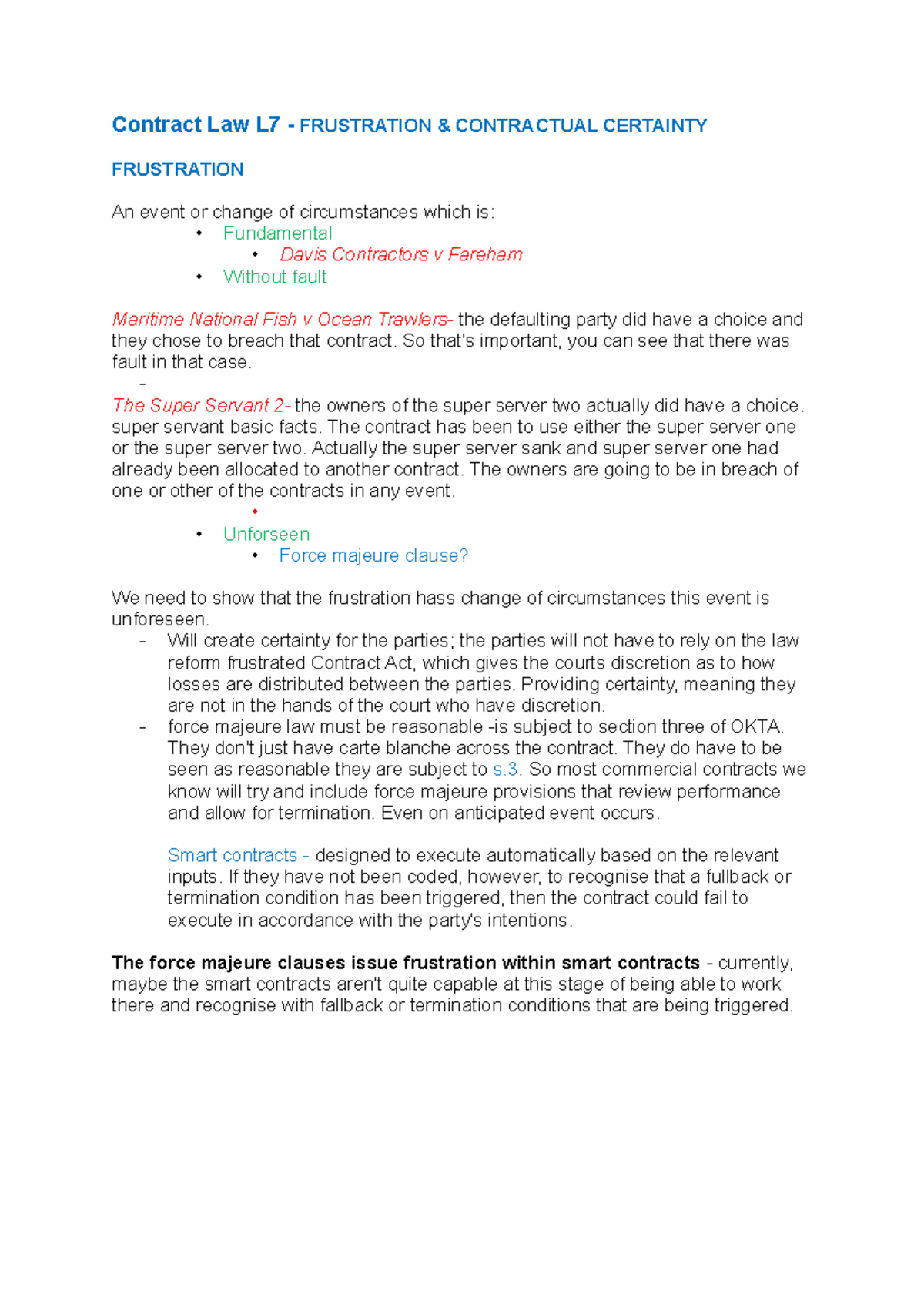 Contract Law L7 - Frustration & Contractual Certainty.docx (Recovered ...