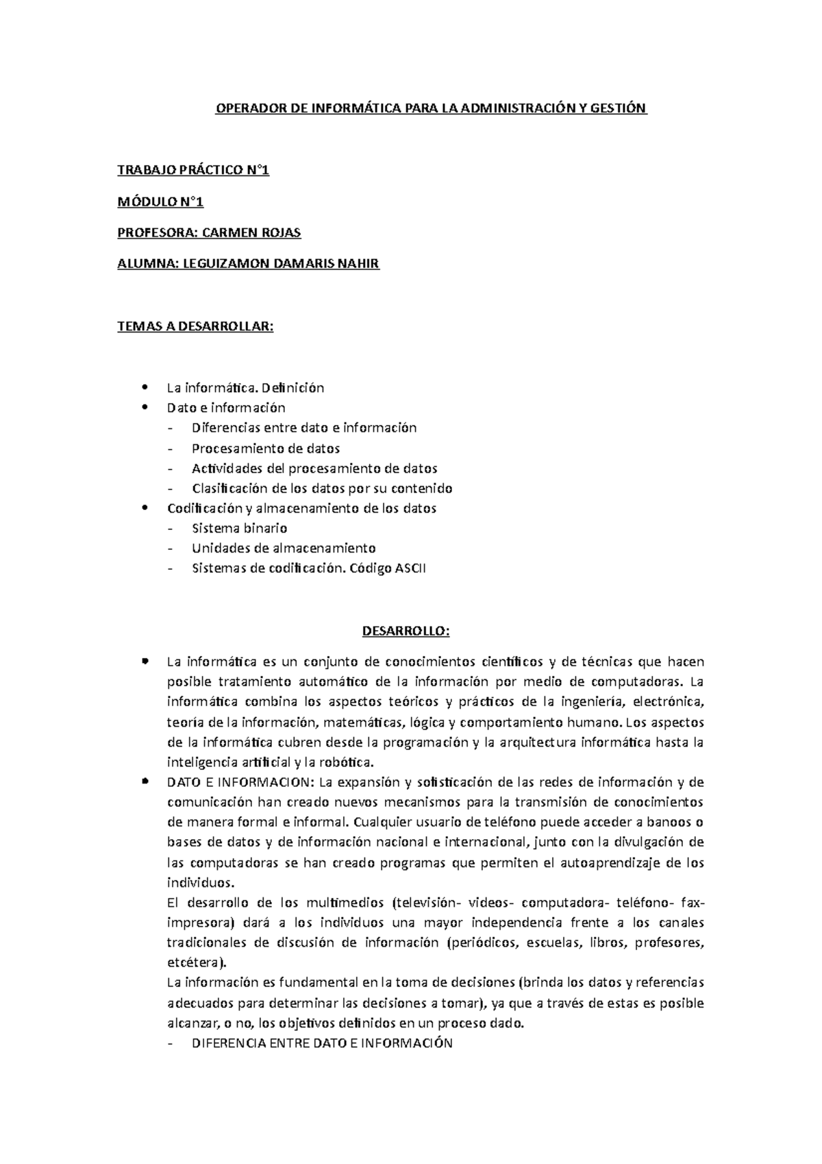 TP N°1 Informatica - tp n 1 - OPERADOR DE INFORMÁTICA PARA LA ...