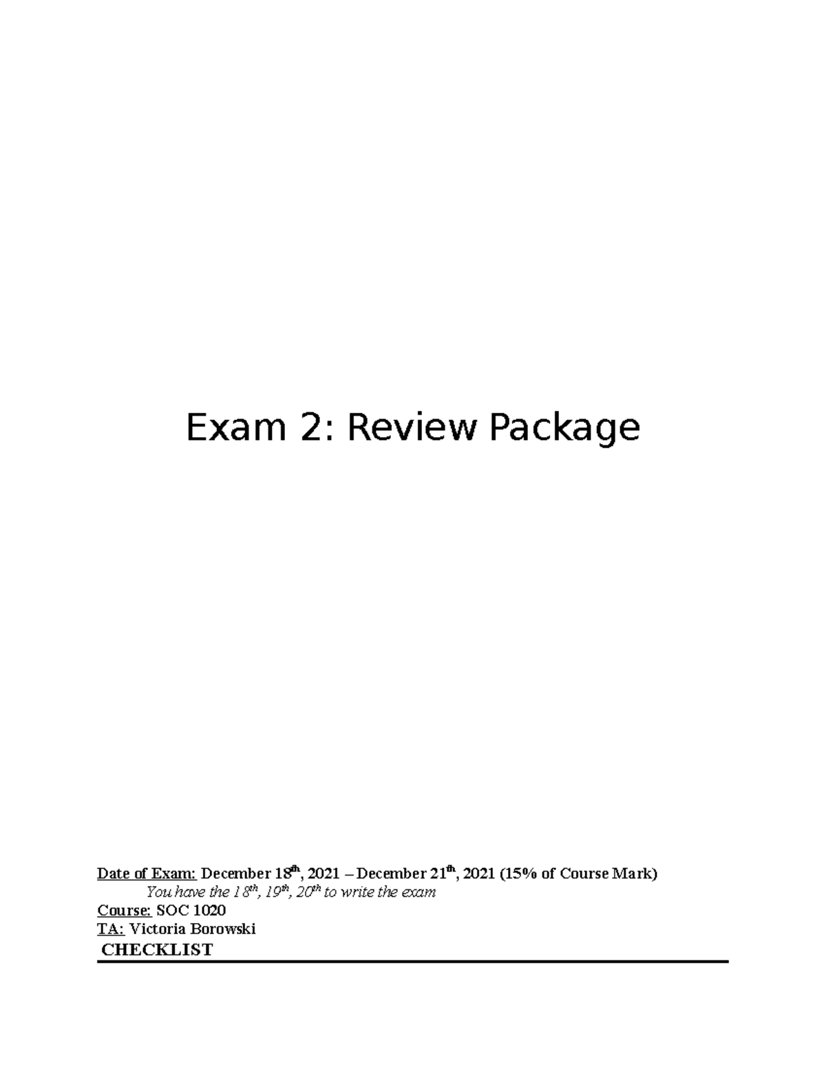Exam 2 - Review Package - Exam 2: Review Package Date of Exam: December ...