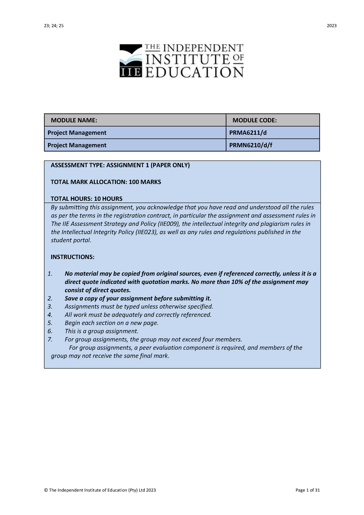 PRMA6211A1 FT - Assignment for project management - MODULE NAME: MODULE ...