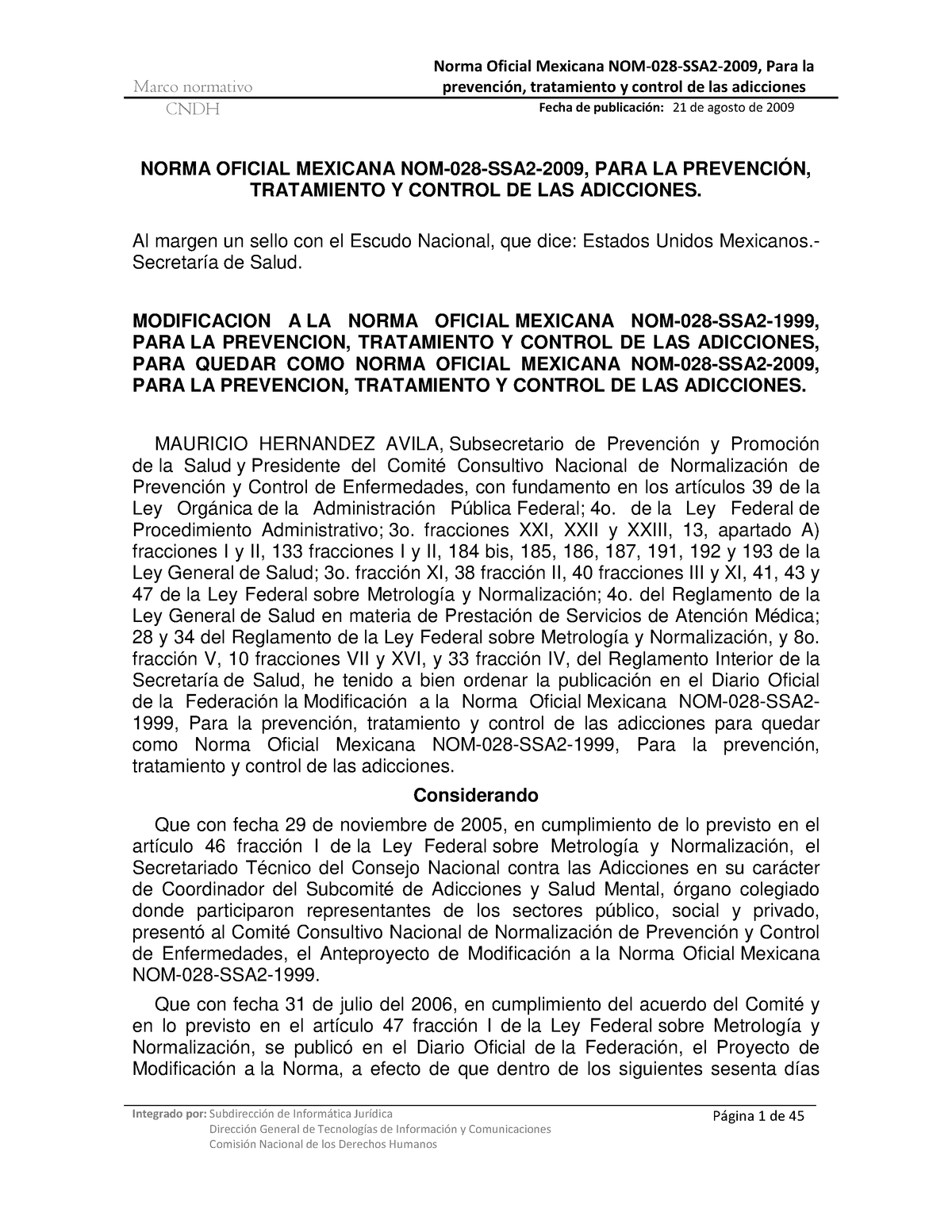 NOM 028 SSA2 2018 - Norma Oficial 028 - Marco Normativo Prevención ...