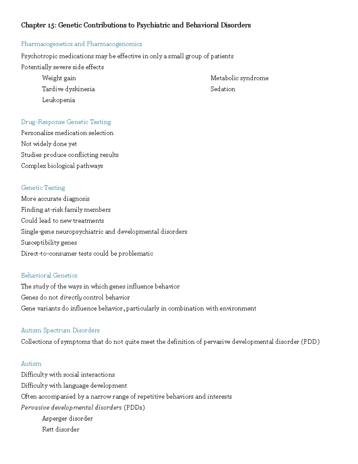 Chapter 15 - notes - Chapter 15: Genetic Contributions to Psychiatric ...