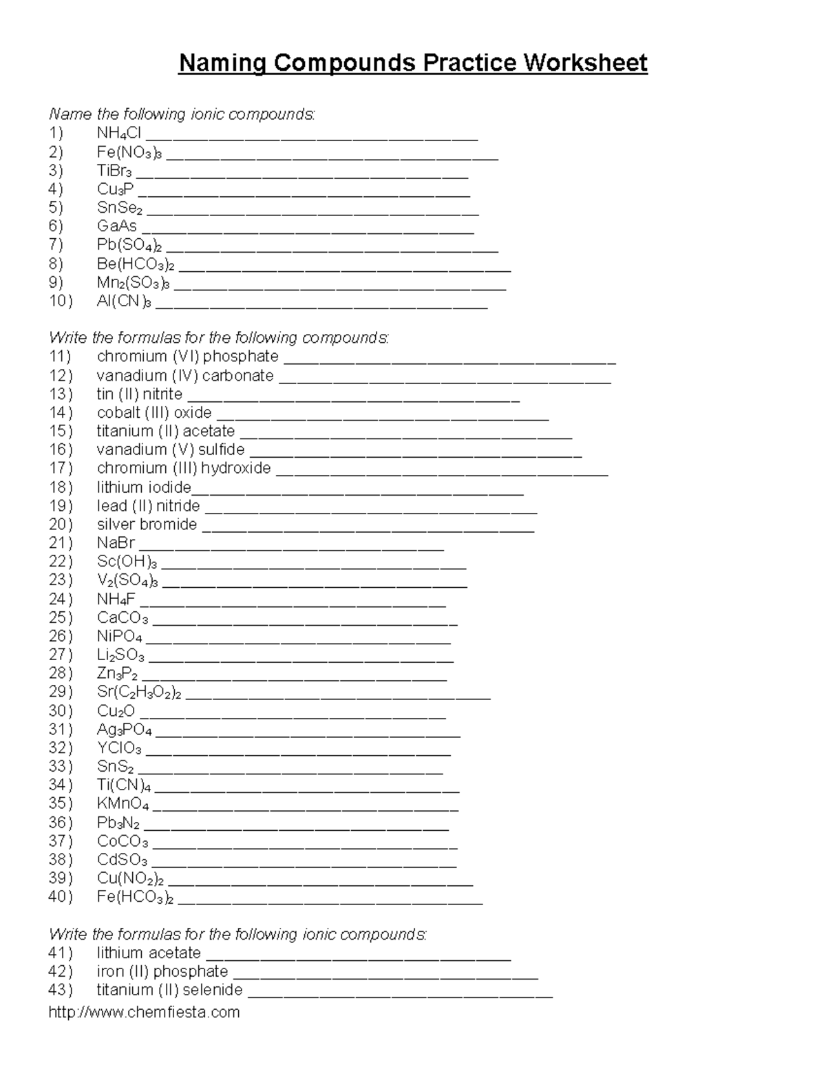 Naming Compounds Practice Worksheet