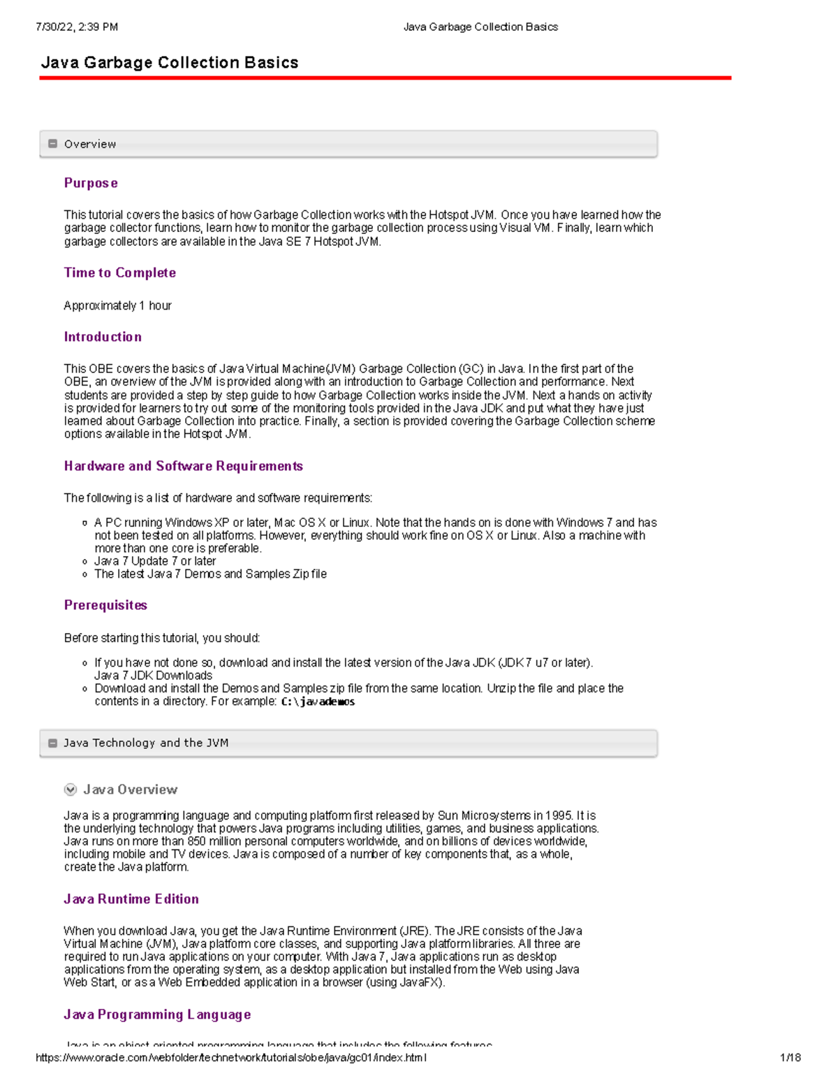 Java Garbage Collection Basics - Purpose This tutorial covers the ...