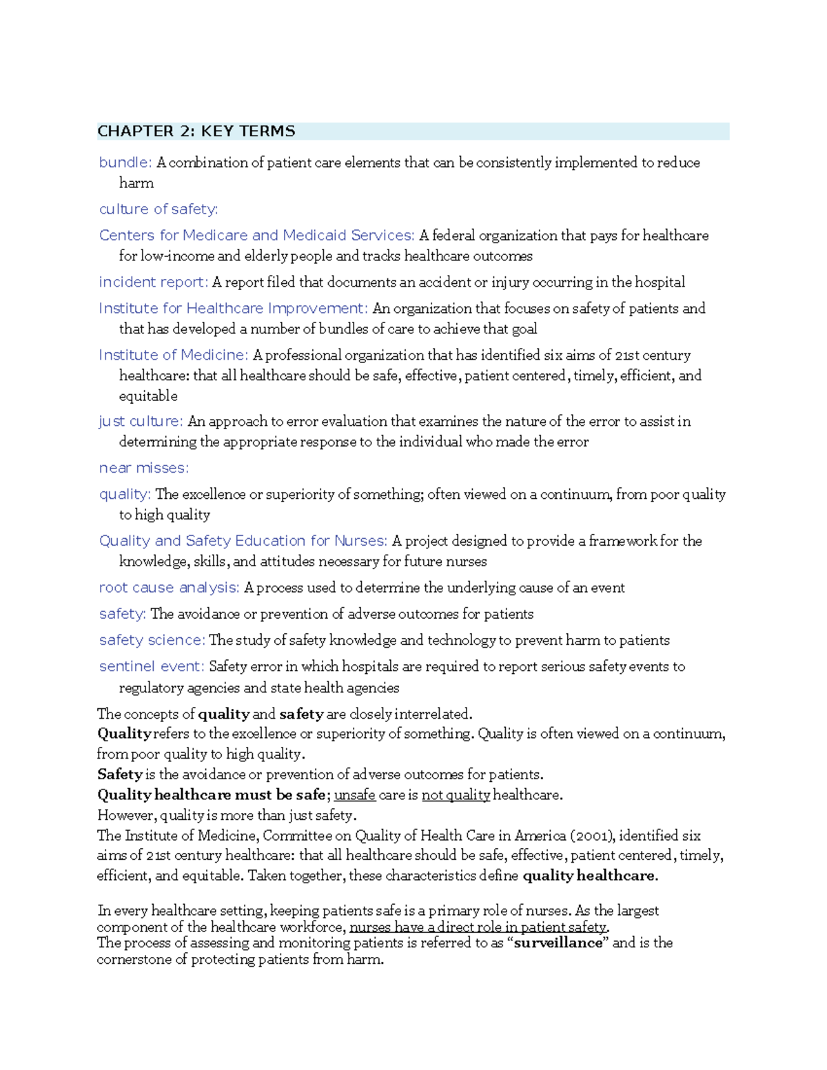 Chapter 2 - CHAPTER 2: KEY TERMS bundle: A combination of patient care ...