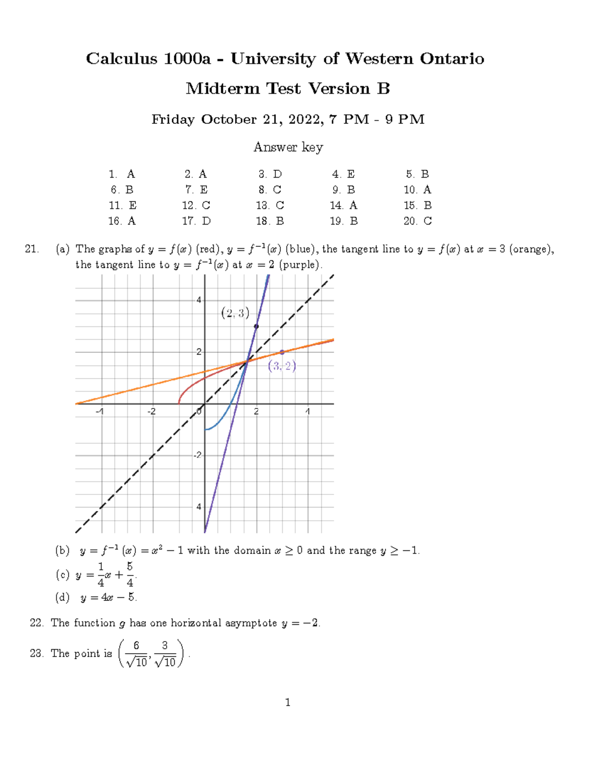 Calc1000AFW22Mid VBF-answer-key - Calculus 1000a - University of ...