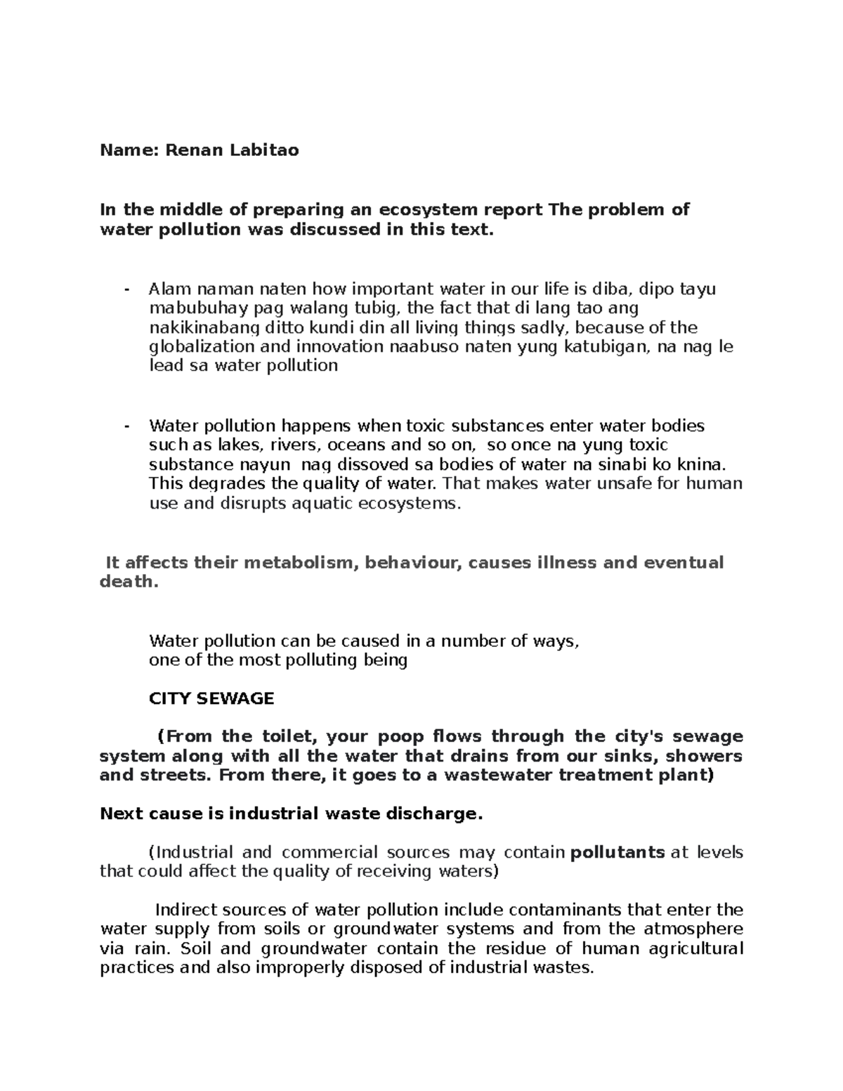 Ecosystem Polution This Topic Is About Water Pollution And The Major Pollutants That 