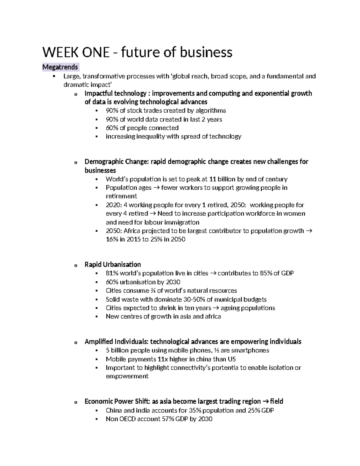Buss1000 week 1 - week 1 notes - WEEK ONE - future of business ...