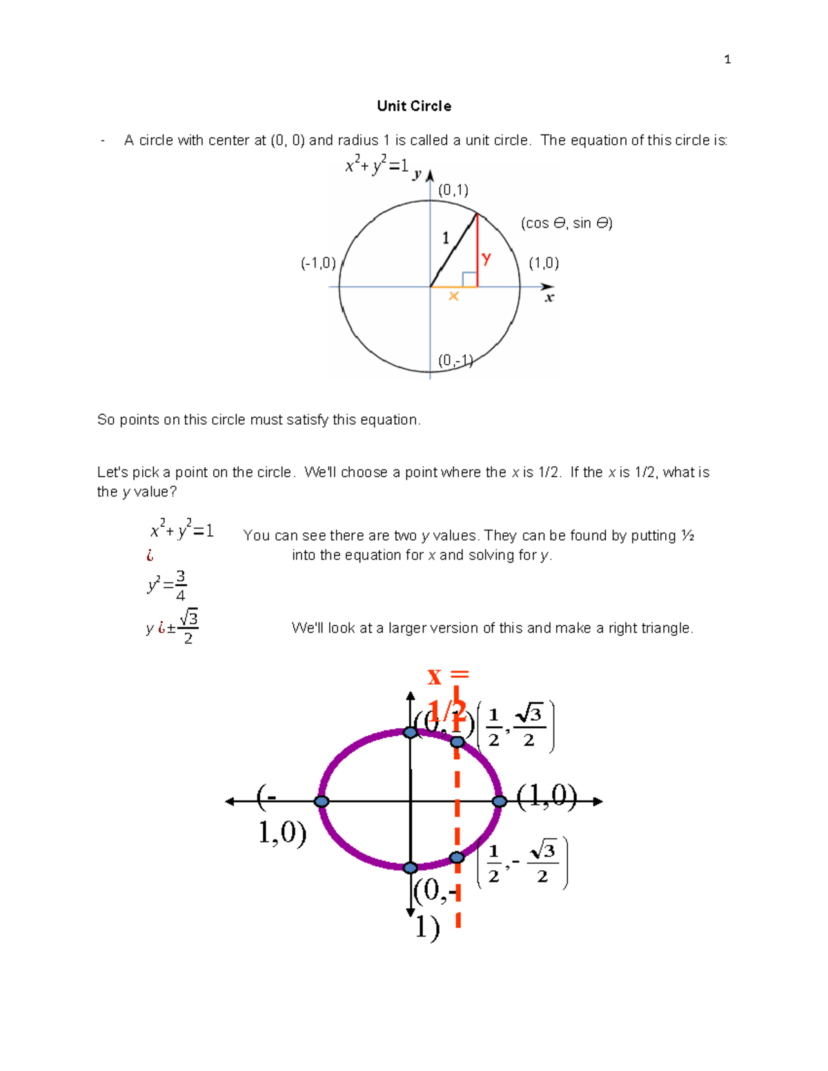 Unit Circle - Unit Circle A circle with center at (0, 0) and radius 1 ...