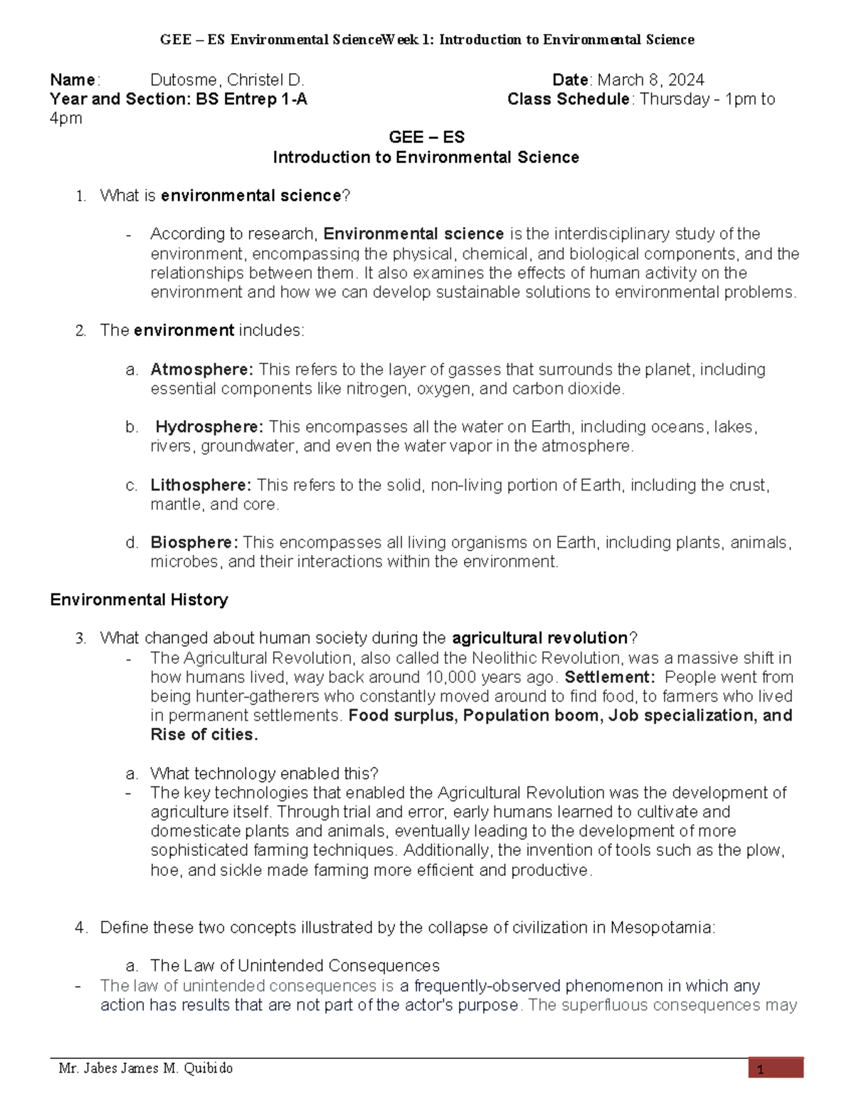 GEE - ES Week 1-2 Topic Activity - Name: Dutosme, Christel D. Date ...