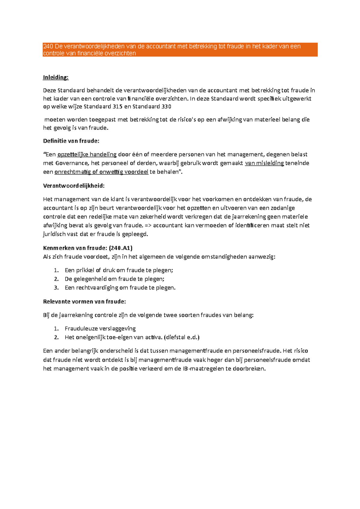 Samenvatting nv cos 240 240 de verantwoordelijkheden van de