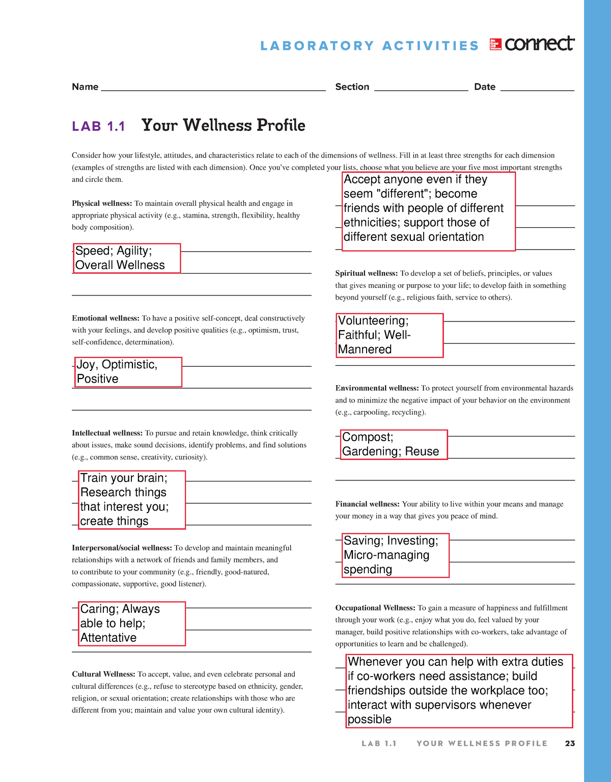 Dimensions Of Wellness - L A B 1. 1 Y O U R W E L L N E S S P R O F I L ...