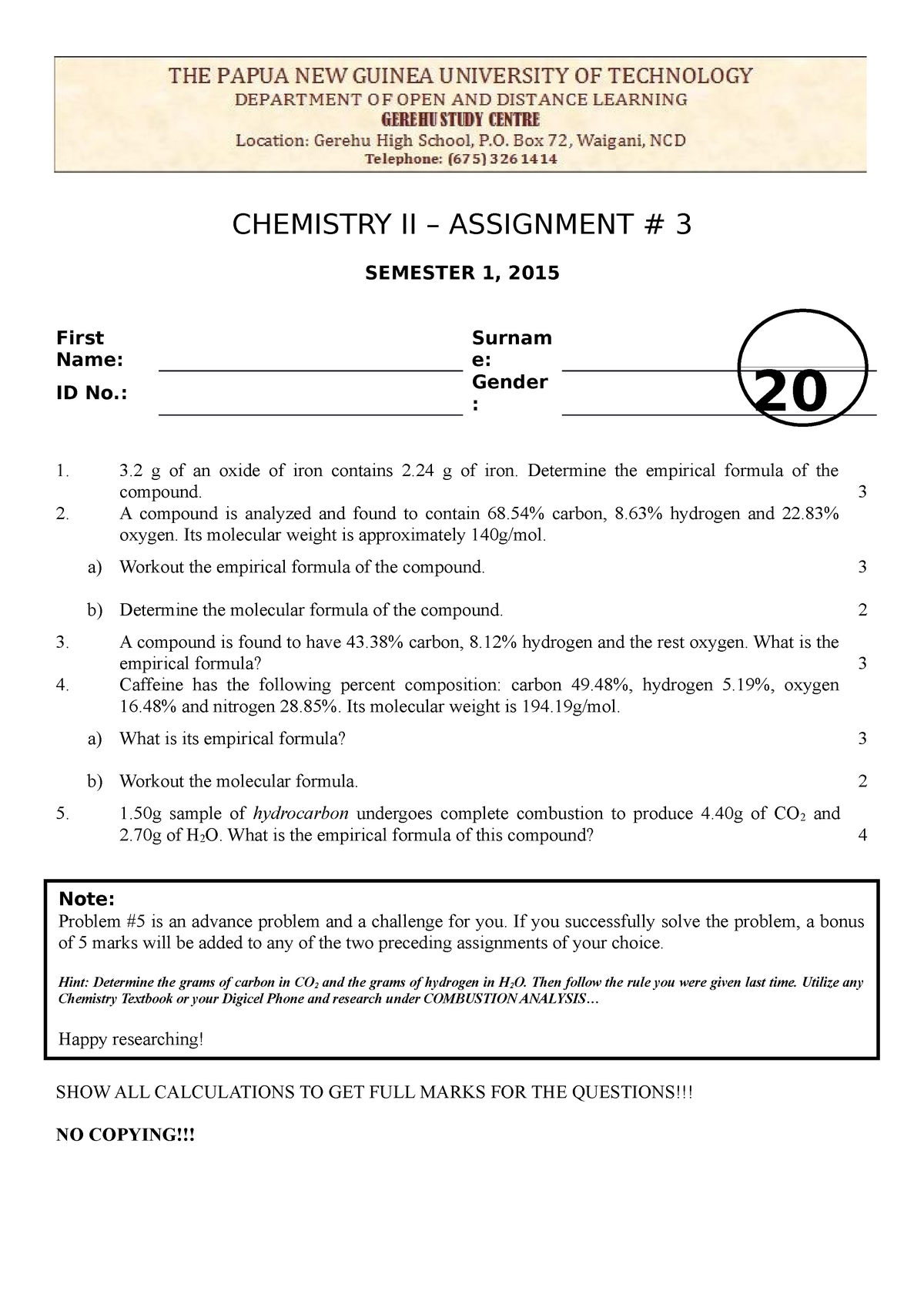 chemistry 6.3 assignment hydrocarbons