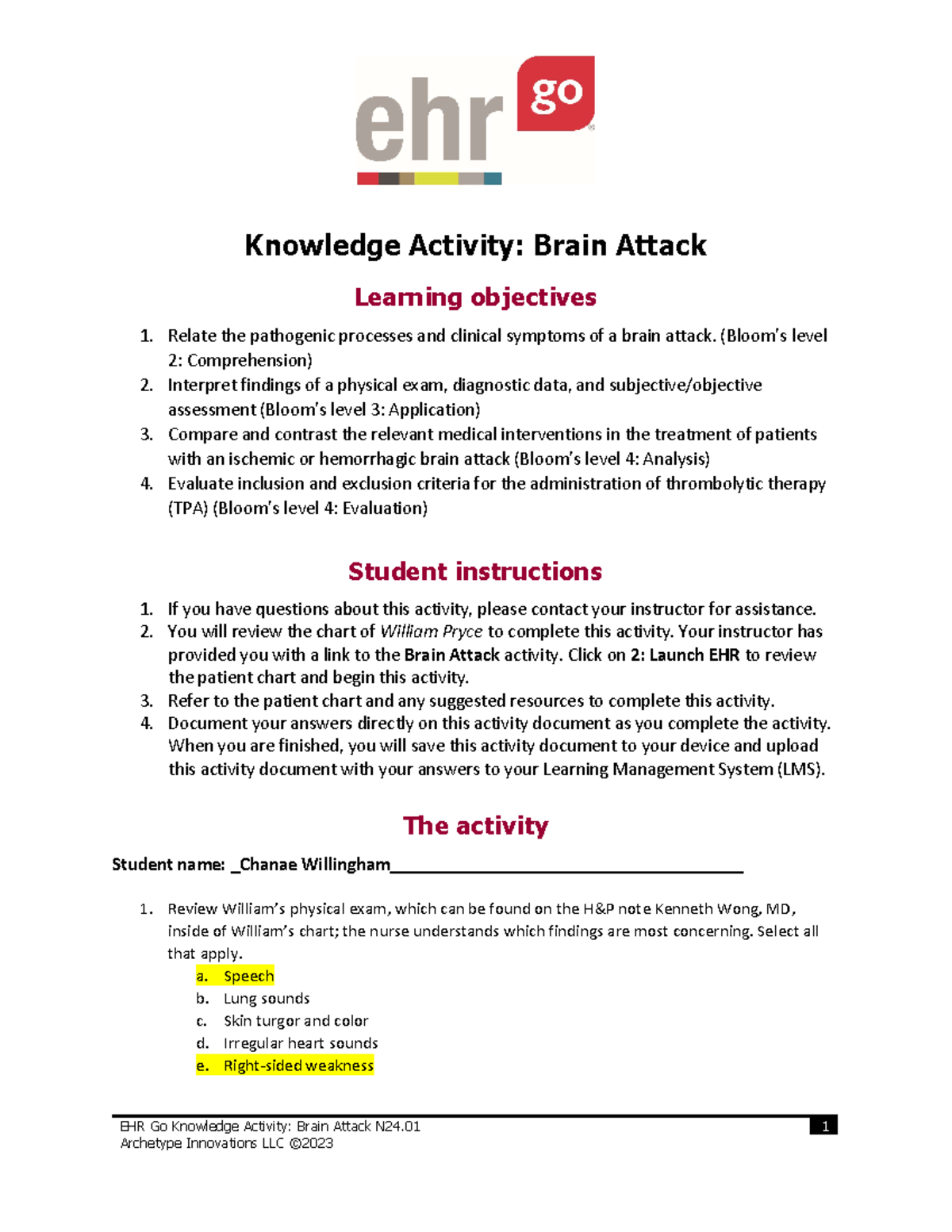 brain attack case study quizlet