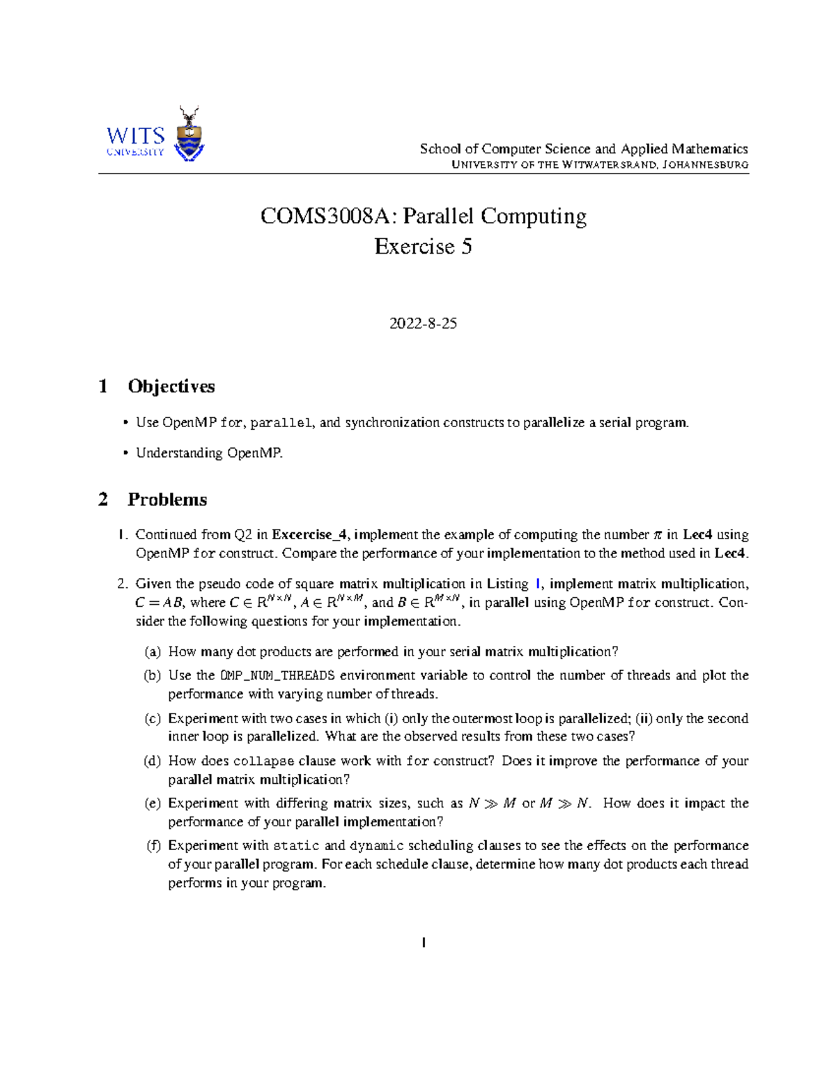 Exercise 5 - School of Computer Science and Applied Mathematics ...