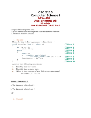 Assignment 4 - CSC 2110 - Computer Science I Assignment 4 Chapter 14 ...