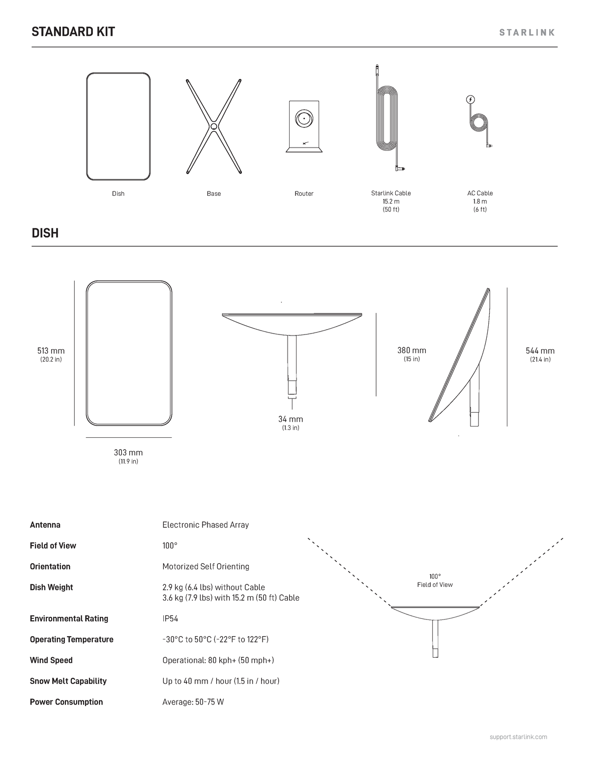 Starlink Product Specifications Standard - STANDARD KIT DISH Antenna ...