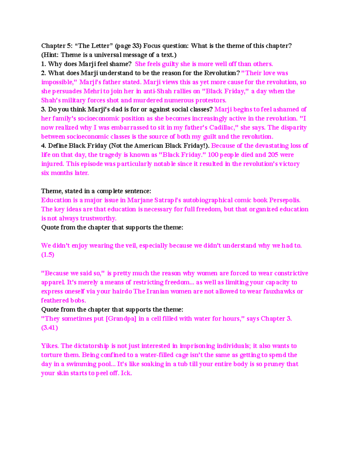 Copy of 2022 Persepolis Guided Questions Chapter 5 “The Letter