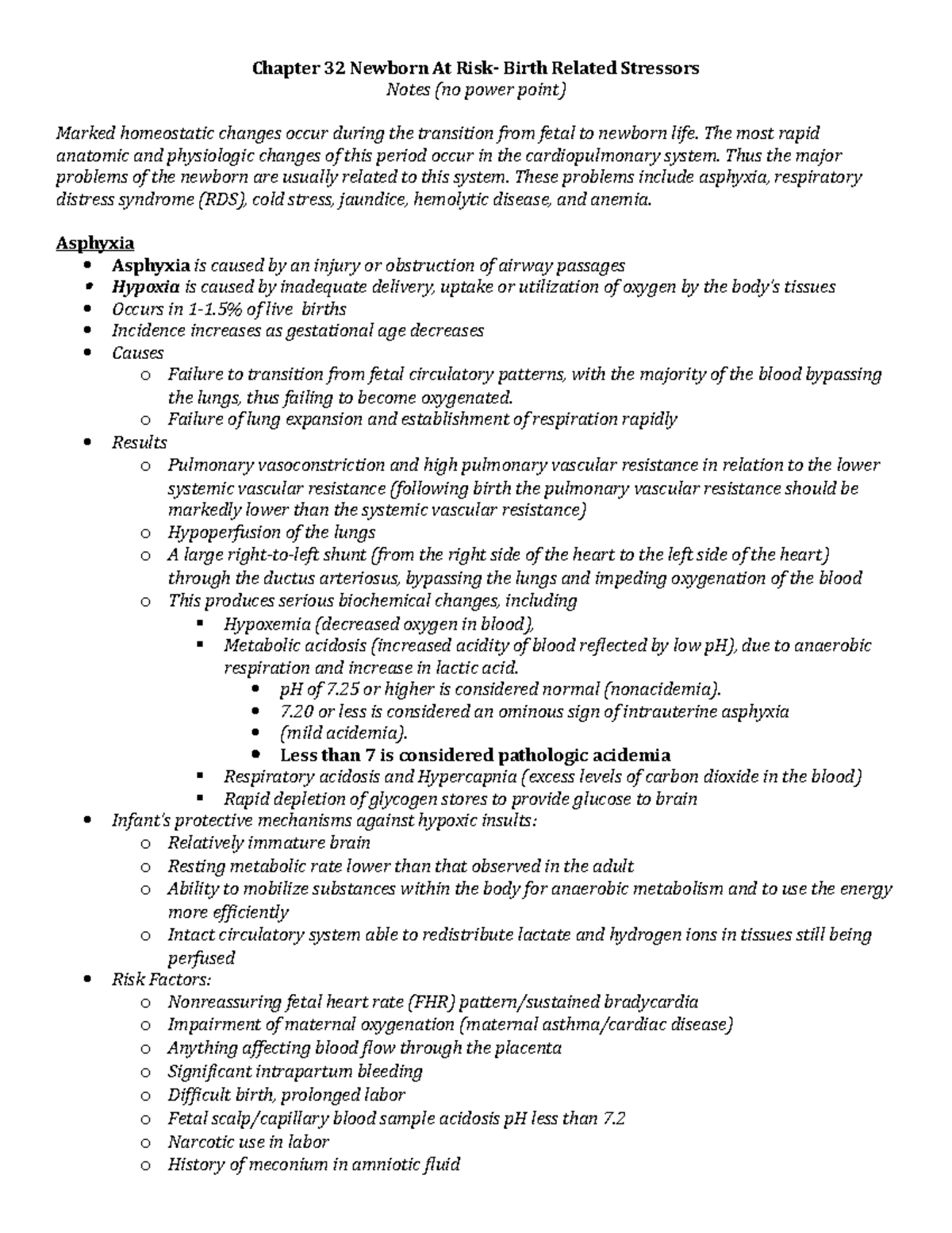 CH 32 Newborn At Risk - lecture notes - Chapter 32 Newborn At Risk ...