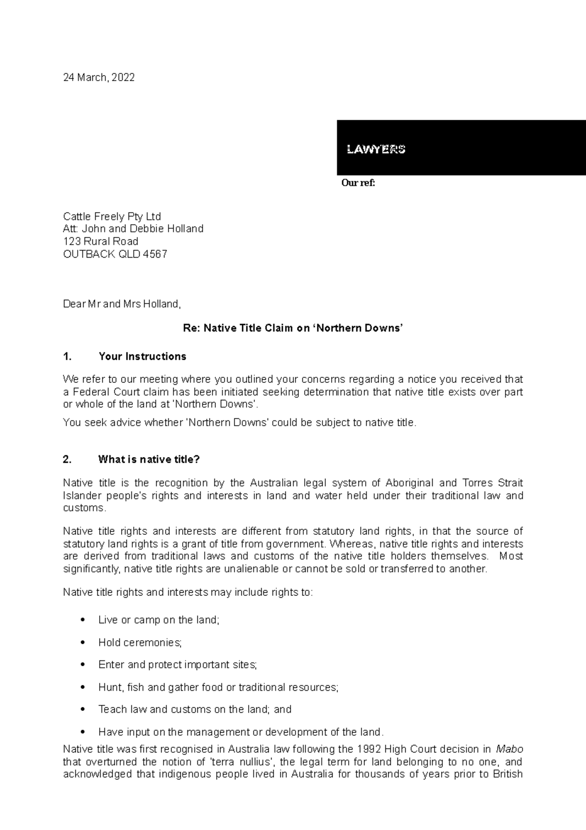 LLB301 - Real Property Law - Assessment 1 - Letter - 2019 - 1 February ...
