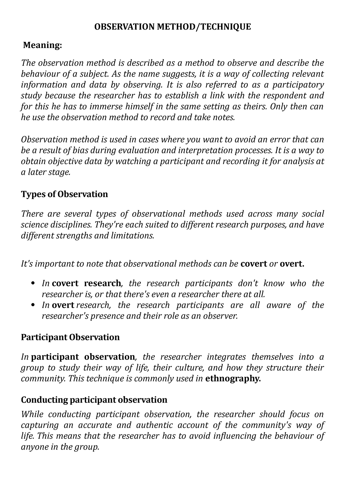 Observation Method XXXX OBSERVATION METHOD TECHNIQUE Meaning The 